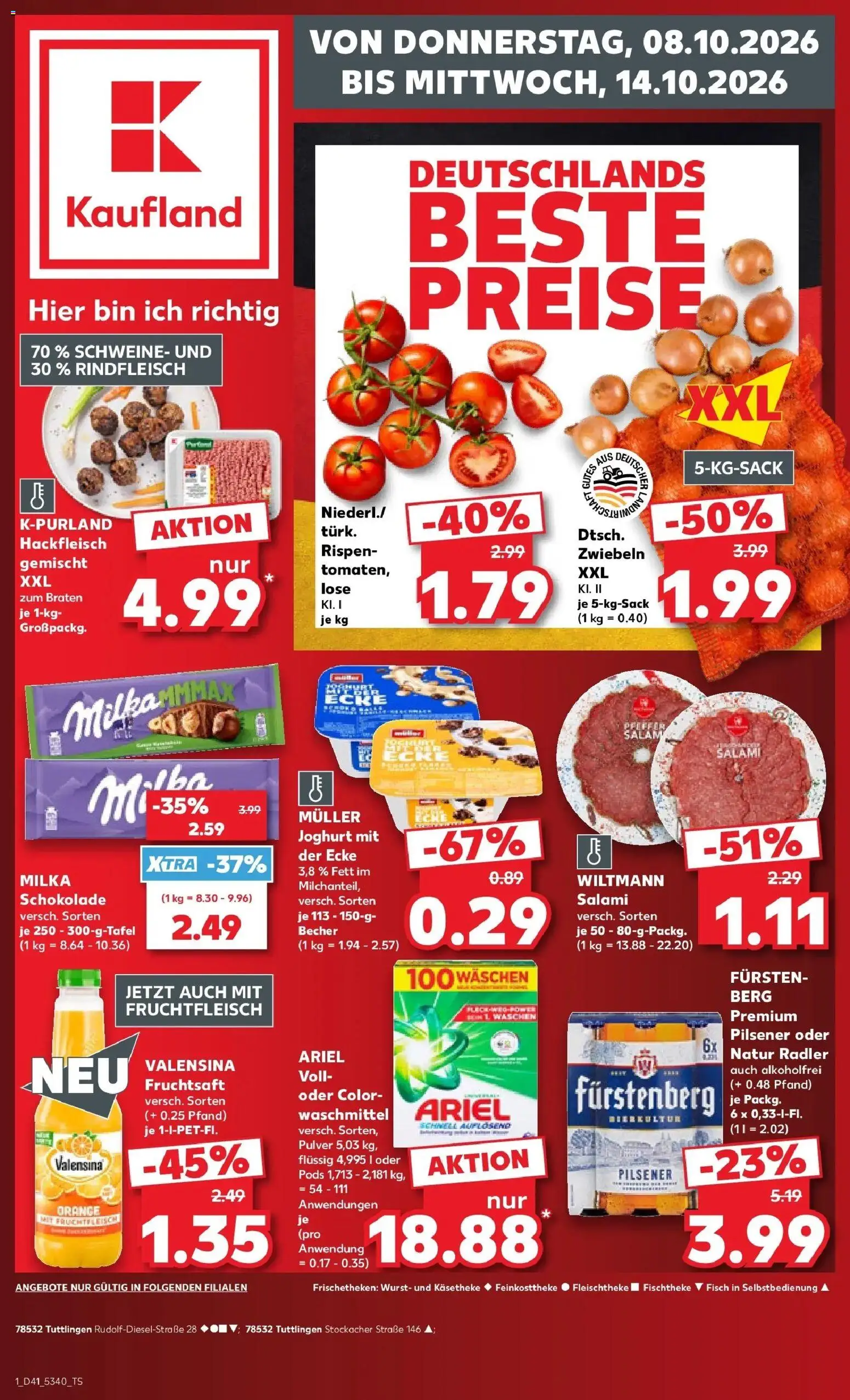 Prospekt Kaufland ab 08.10.2026 » Angebote Online zum Blättern | Seite: 1 | Produkte: Milka, Waschmittel, Salami, Hackfleisch
