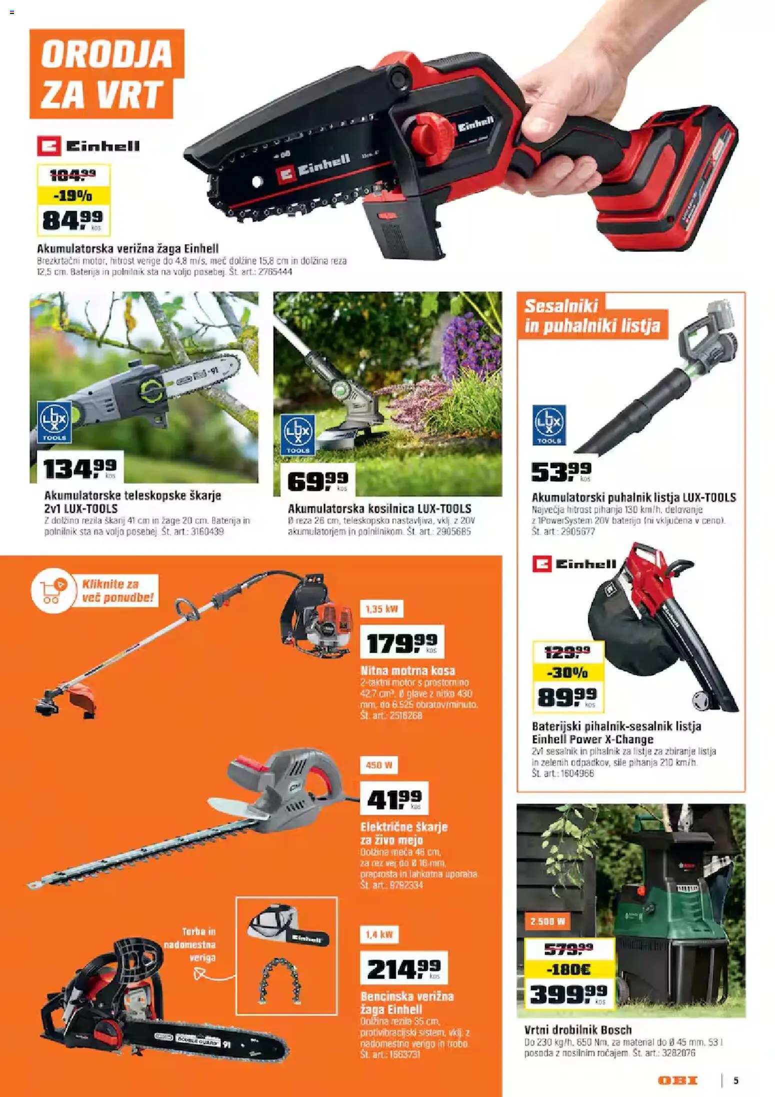 Novi OBI katalog ponudbe – veljaven od 02.09.2026 | Stran: 5 | Izdelki: Torba, Kosilnica, Polnilnik, Sesalnik