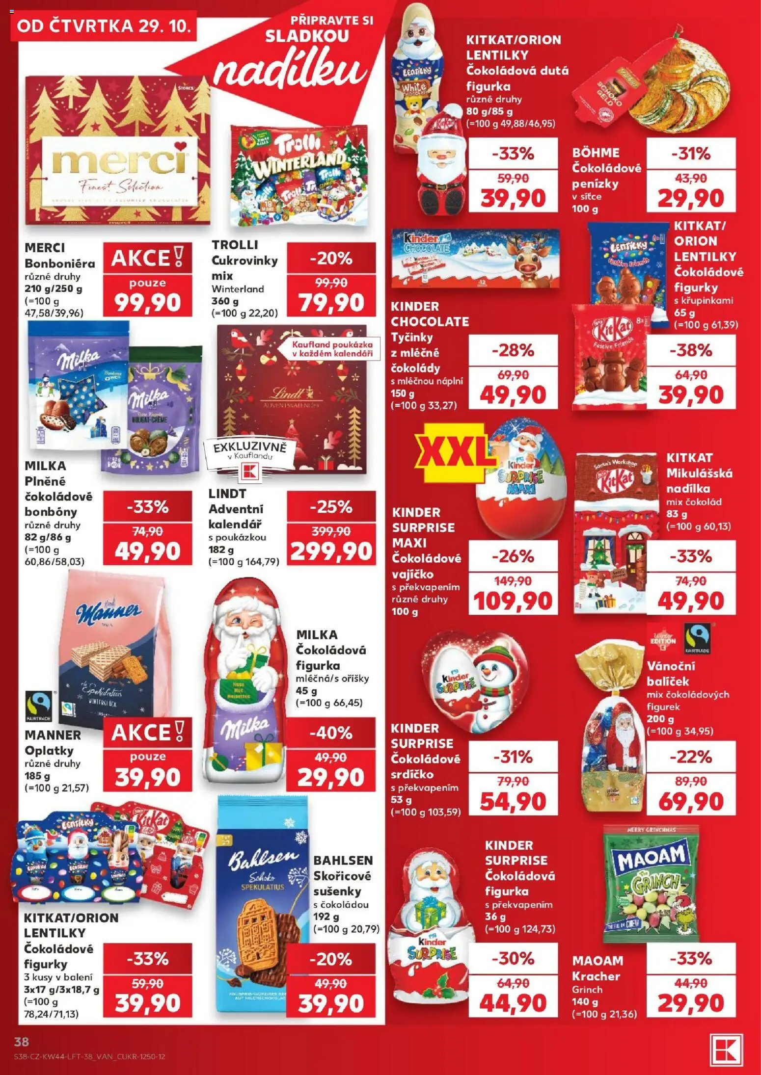 Kaufland leták - Ostrava od 29.10.2026 | Strana: 38 | Produkty: Merci, Sušenky s čokoládou, Kinder, Lentilky