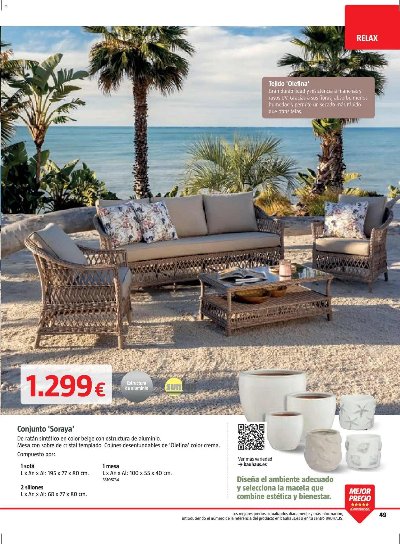 Bauhaus Verano │ válido desde el 16.03.2026 | Página: 49 | Productos: Sofá, Mesa, Maceta
