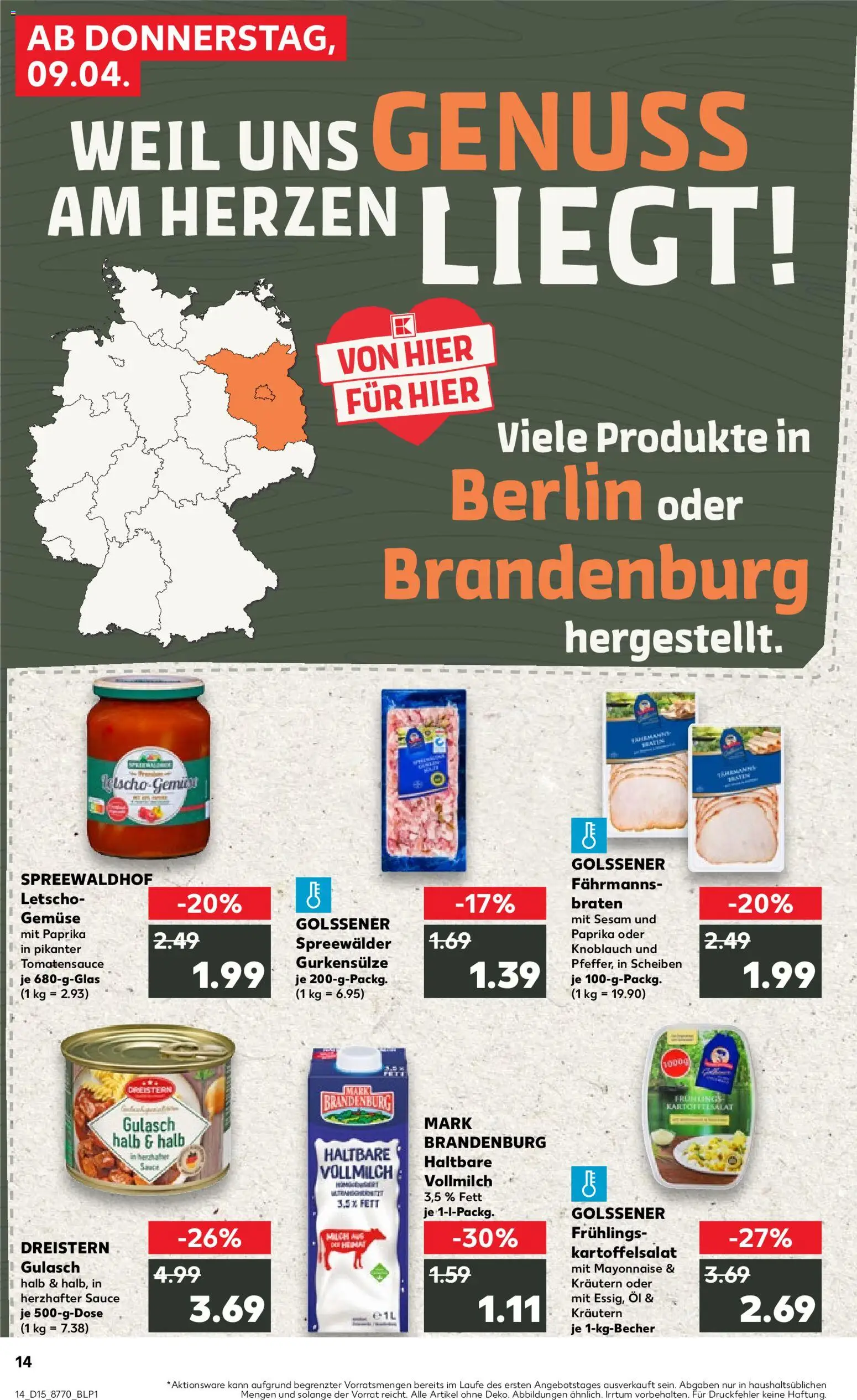 Kaufland Prospekt – gültig ab 09.04.2026 | Seite: 14 | Produkte: Öl, Paprika, Mayonnaise, Gulasch