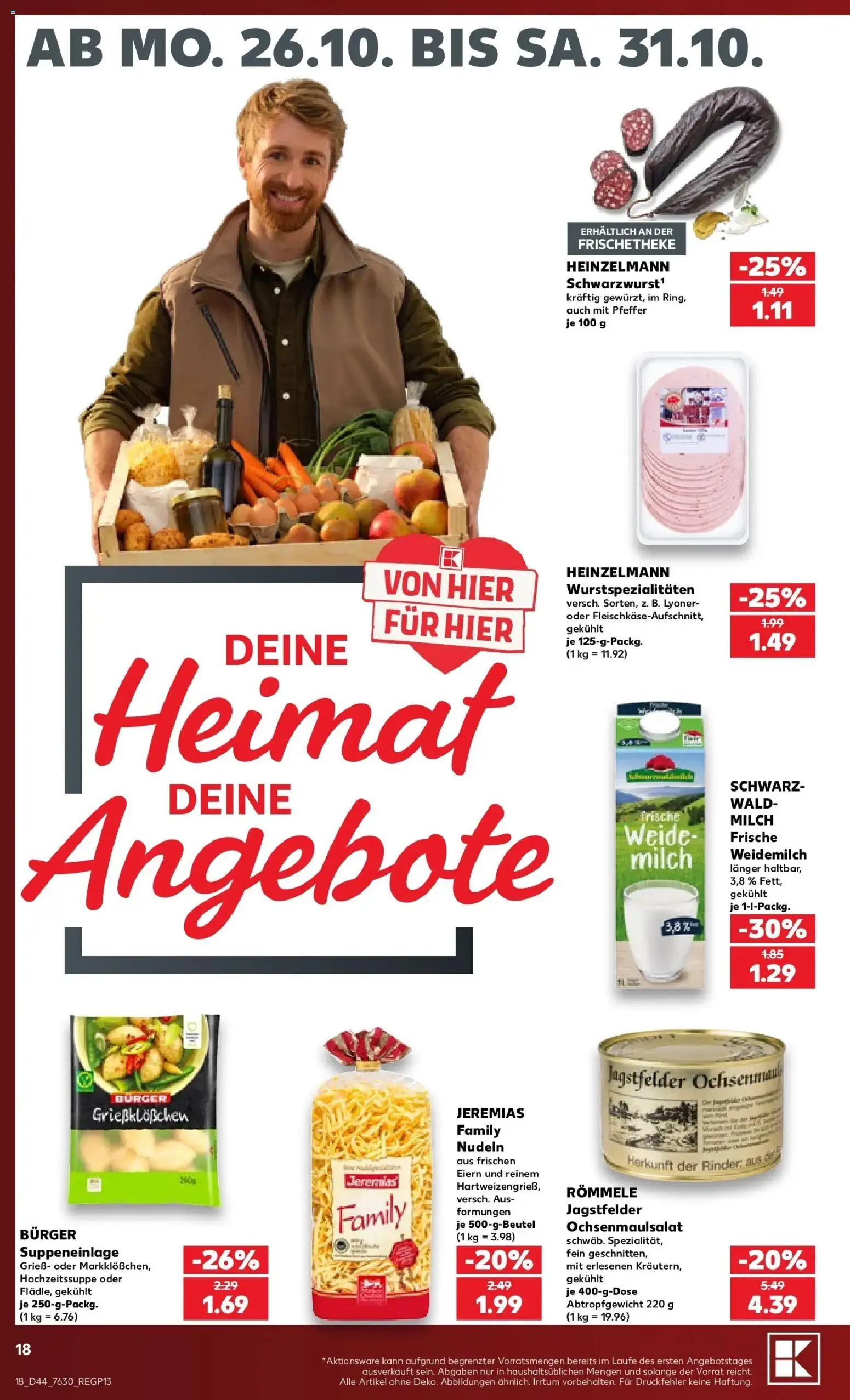 Prospekt Kaufland ab 26.10.2026 » Angebote Online zum Blättern | Seite: 22 | Produkte: Grieß, Milch, Burger, Nudeln