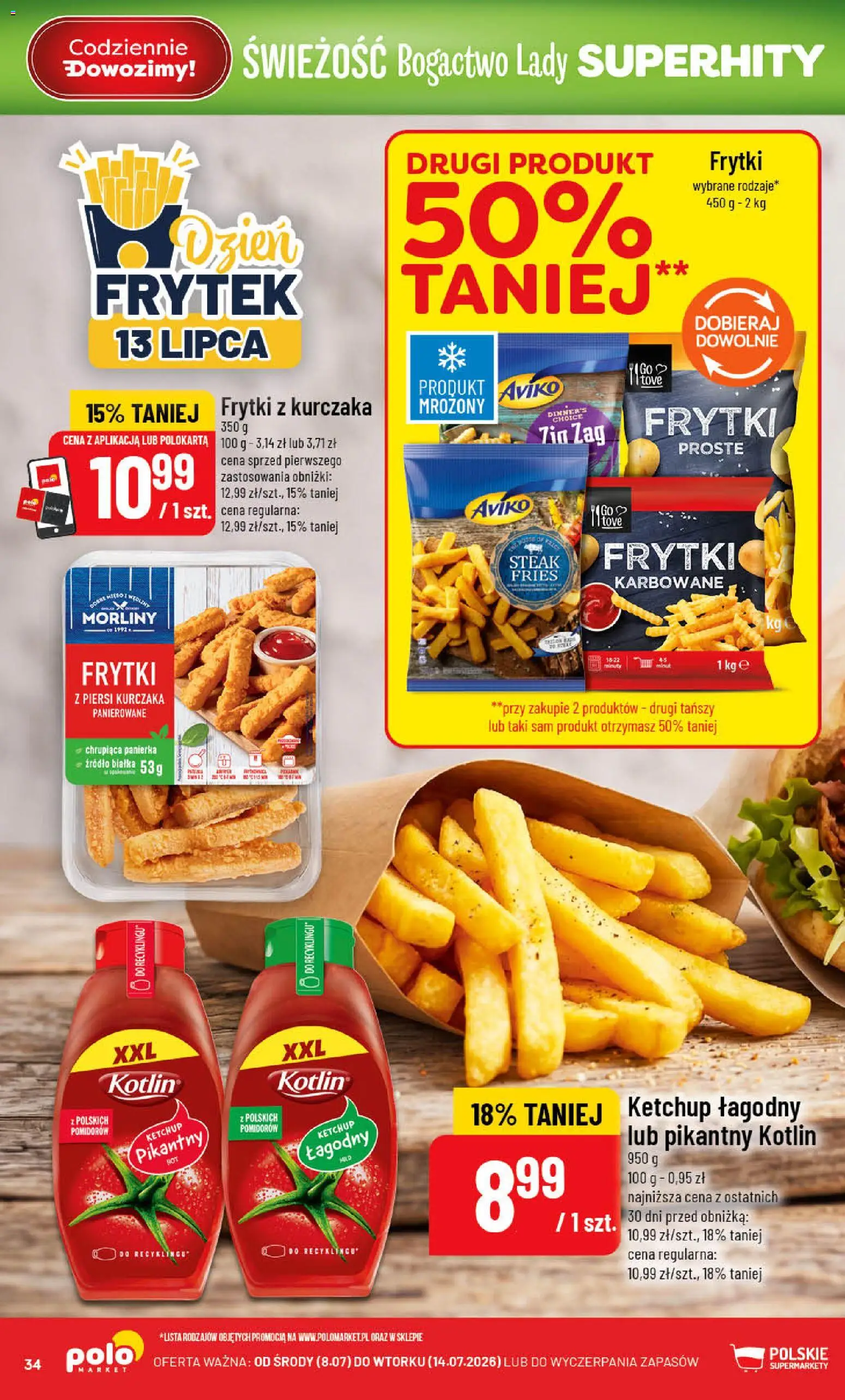 POLOmarket gazetka od 08.07.2026 | Strona: 34 | Produkty: Piersi, Ketchup, Frytki karbowane, Frytki