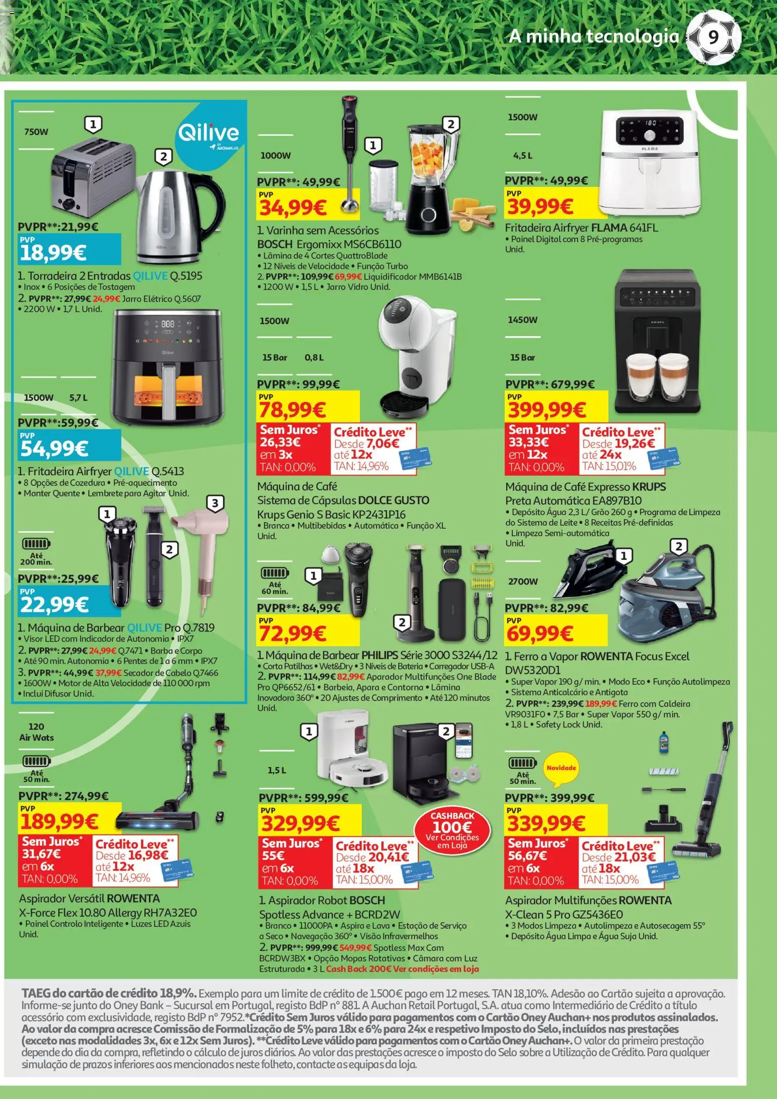 Auchan - Tecno Mundial │ válido de 16.06.2026 | Página: 9 | Produtos: Ferro a vapor, Aspirador, Leite, Difusor