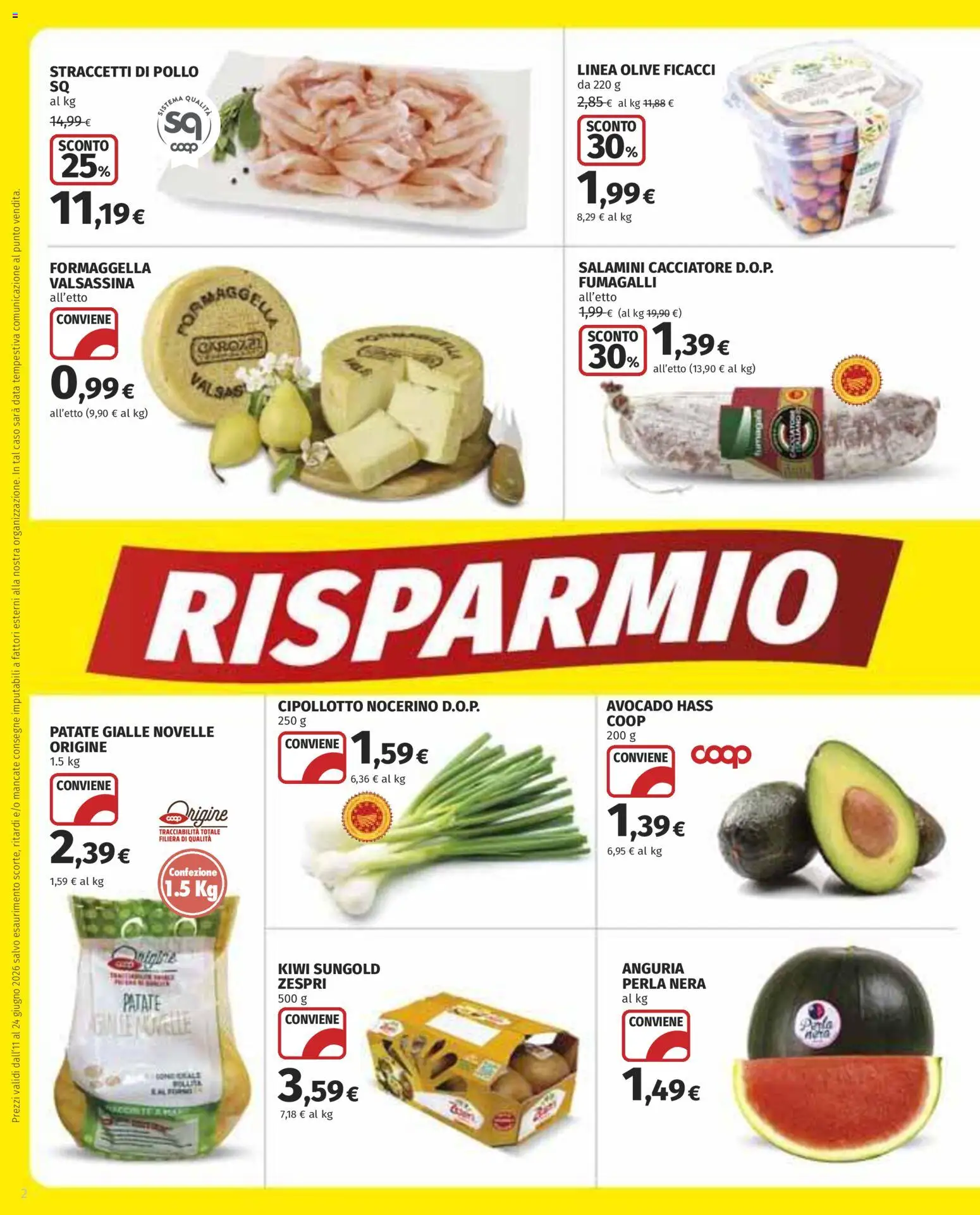 Volantino COOP del 11.06.2026 | Pagina: 2 | Prodotti: Kiwi, Avocado, Anguria, Data