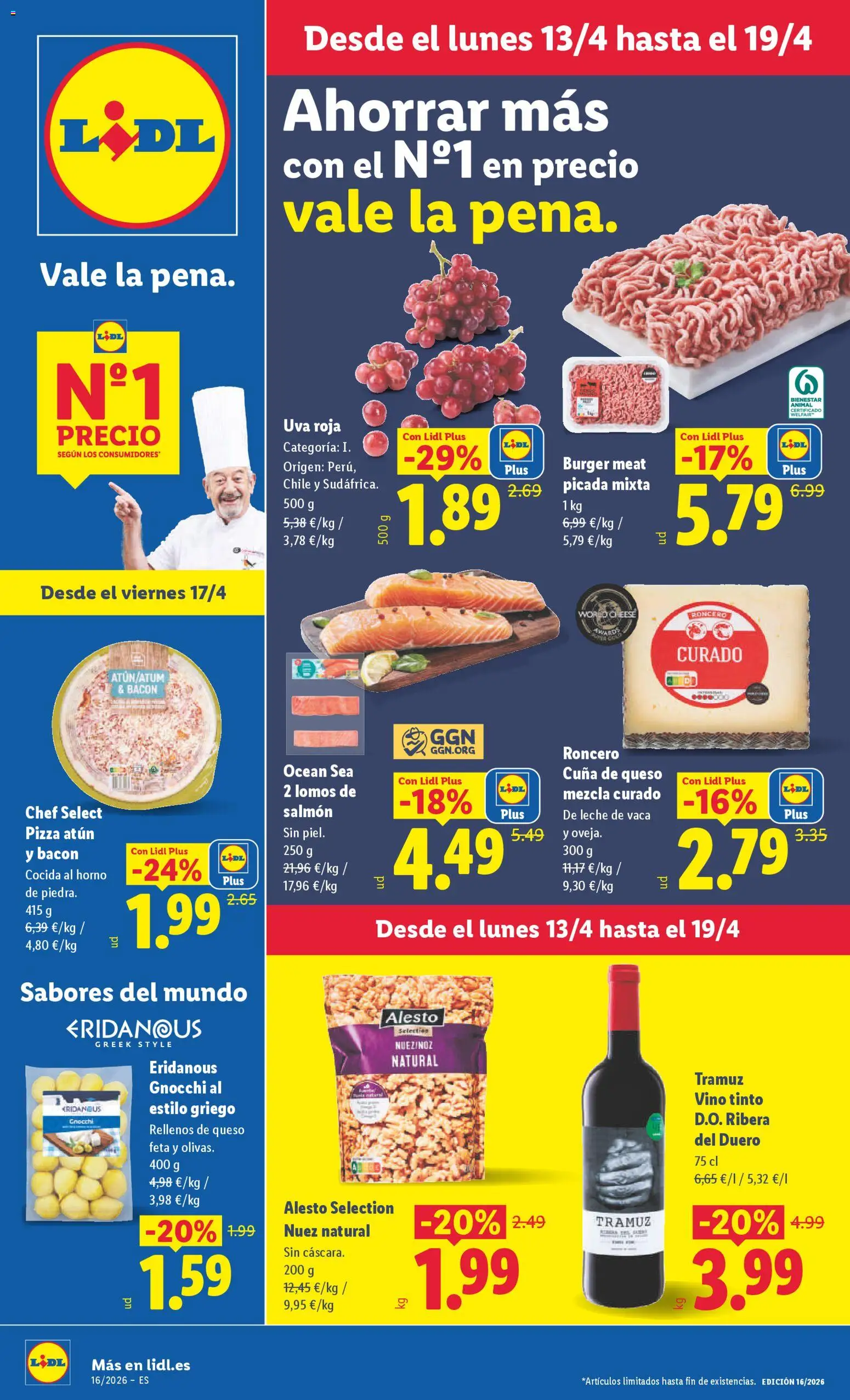 Lidl folleto │ válido desde el 13.04.2026 | Página: 1 | Productos: Leche, Queso, Pizza, Vino