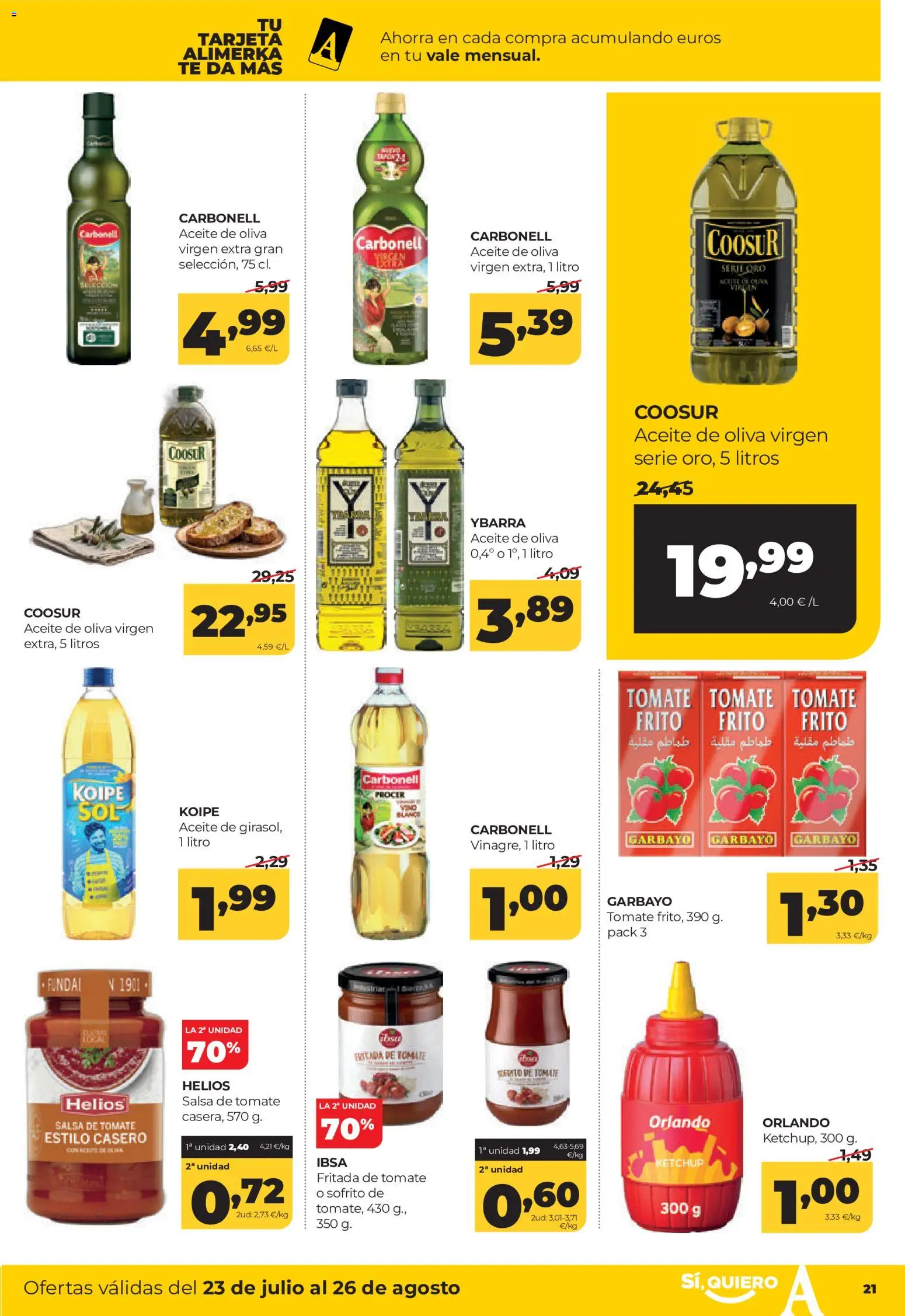 Alimerka folleto Asturias │ válido desde el 23/07/2026 | Página: 21 | Productos: Aceite, Salsa de tomate, Té, Aceite de oliva