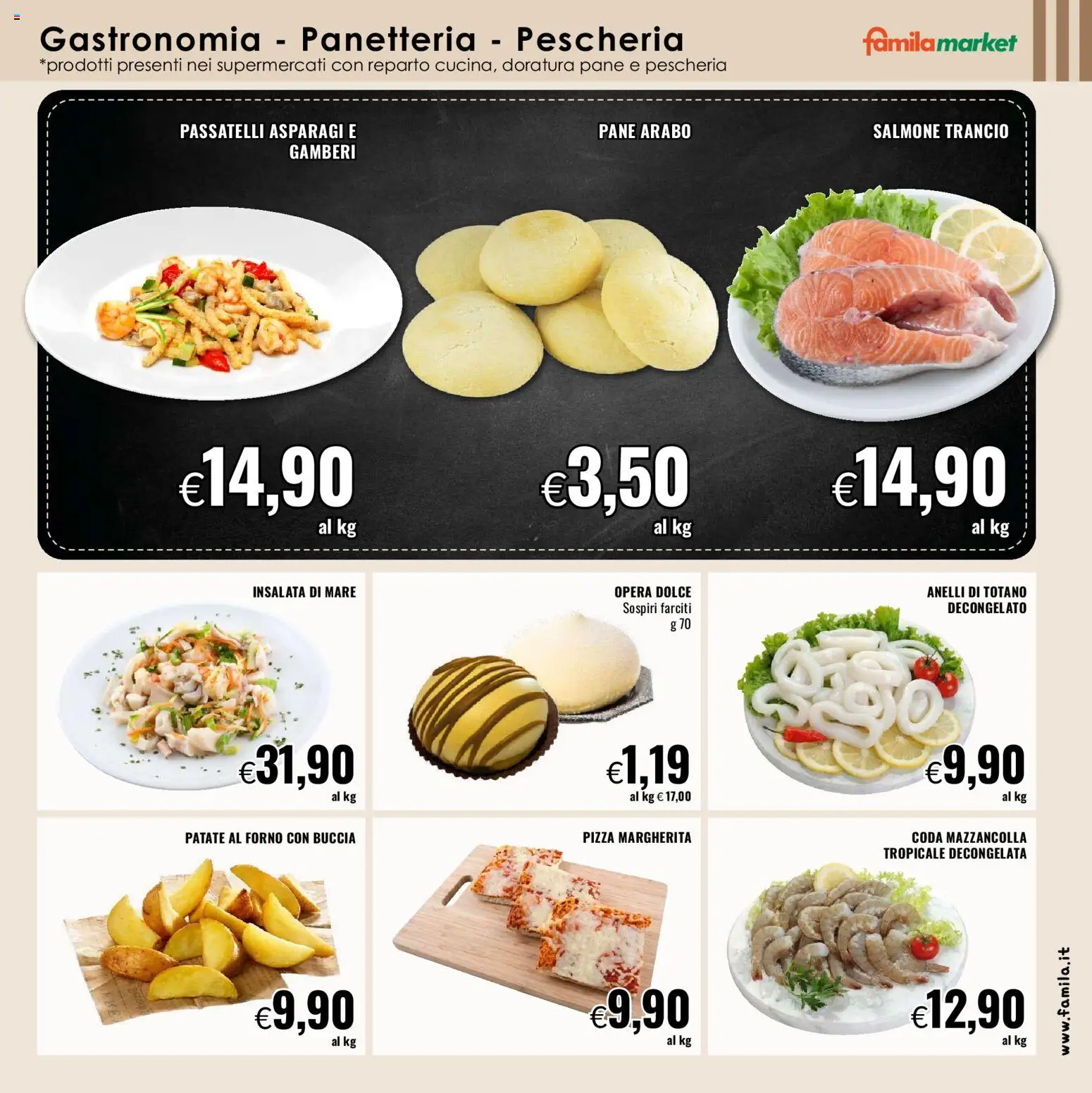 Volantino Famila del 29/10/2026 | Pagina: 15 | Prodotti: Pane, Pizza, Salmone, Insalata