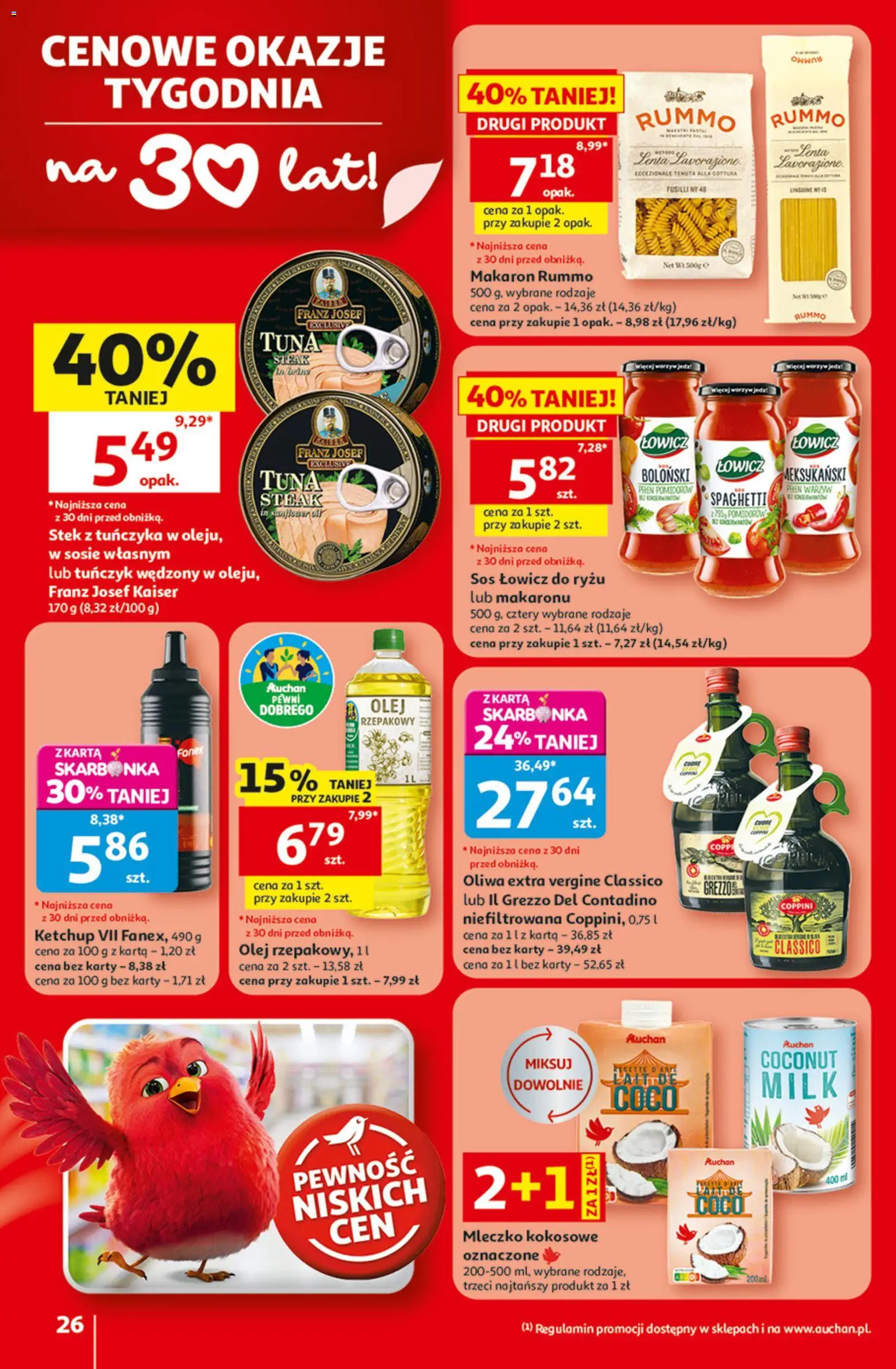 Auchan gazetka - 30 Lat Hipermarket od 09.07.2026 | Strona: 26 | Produkty: Stek z tuńczyka, Tuńczyk, Olej, Makaron