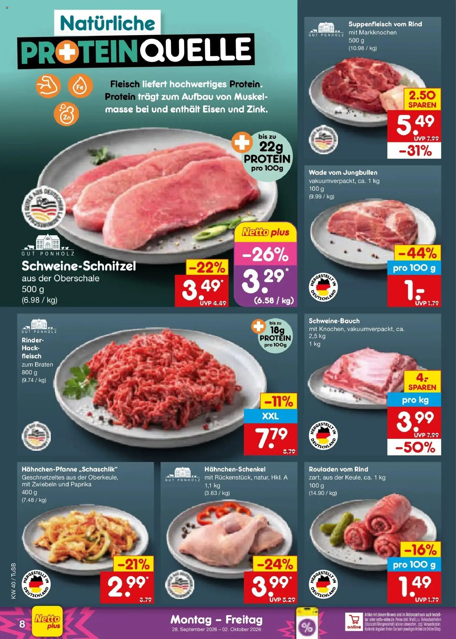 Netto Marken-Discount Prospekt Sindelfingen – gültig ab 28.09.2026 | Seite: 10 | Produkte: Hahnchenschenkel, Schweinebauch, Paprika, Suppenfleisch
