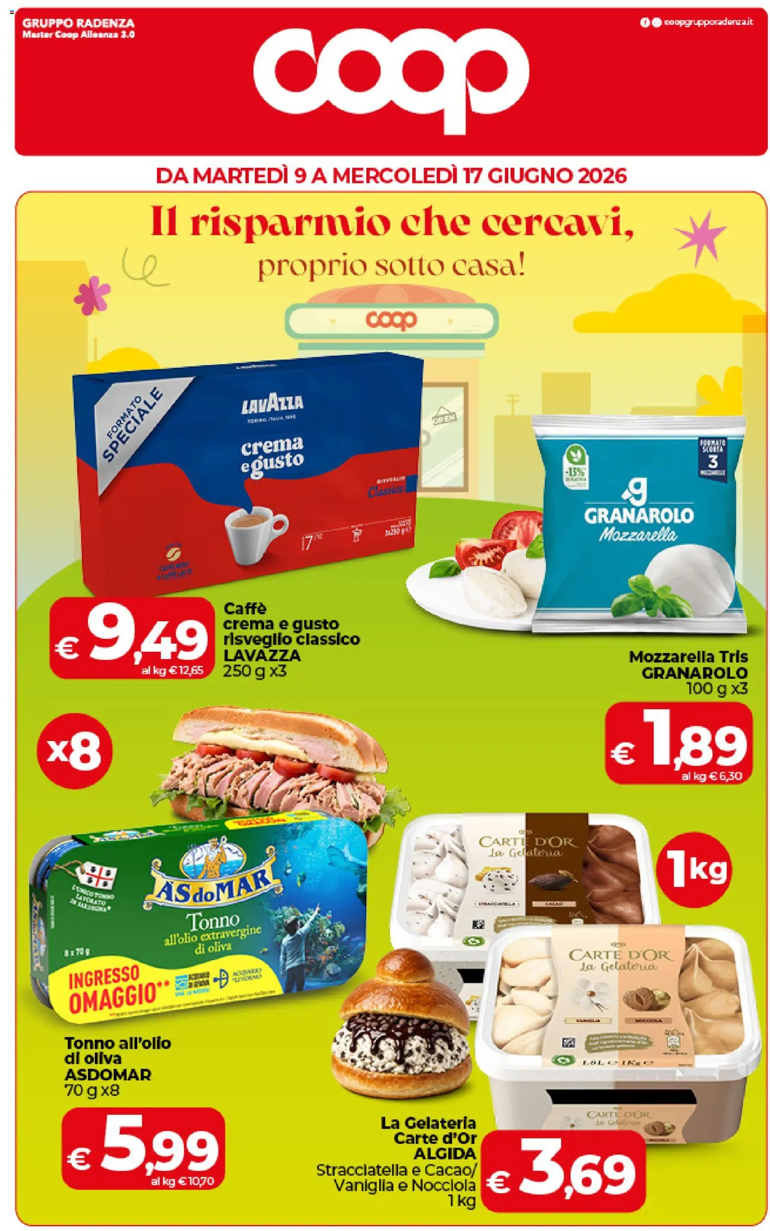 Volantino COOP del 09.06.2026 | Pagina: 1 | Prodotti: Crema, Caffè, Tonno, Stracciatella