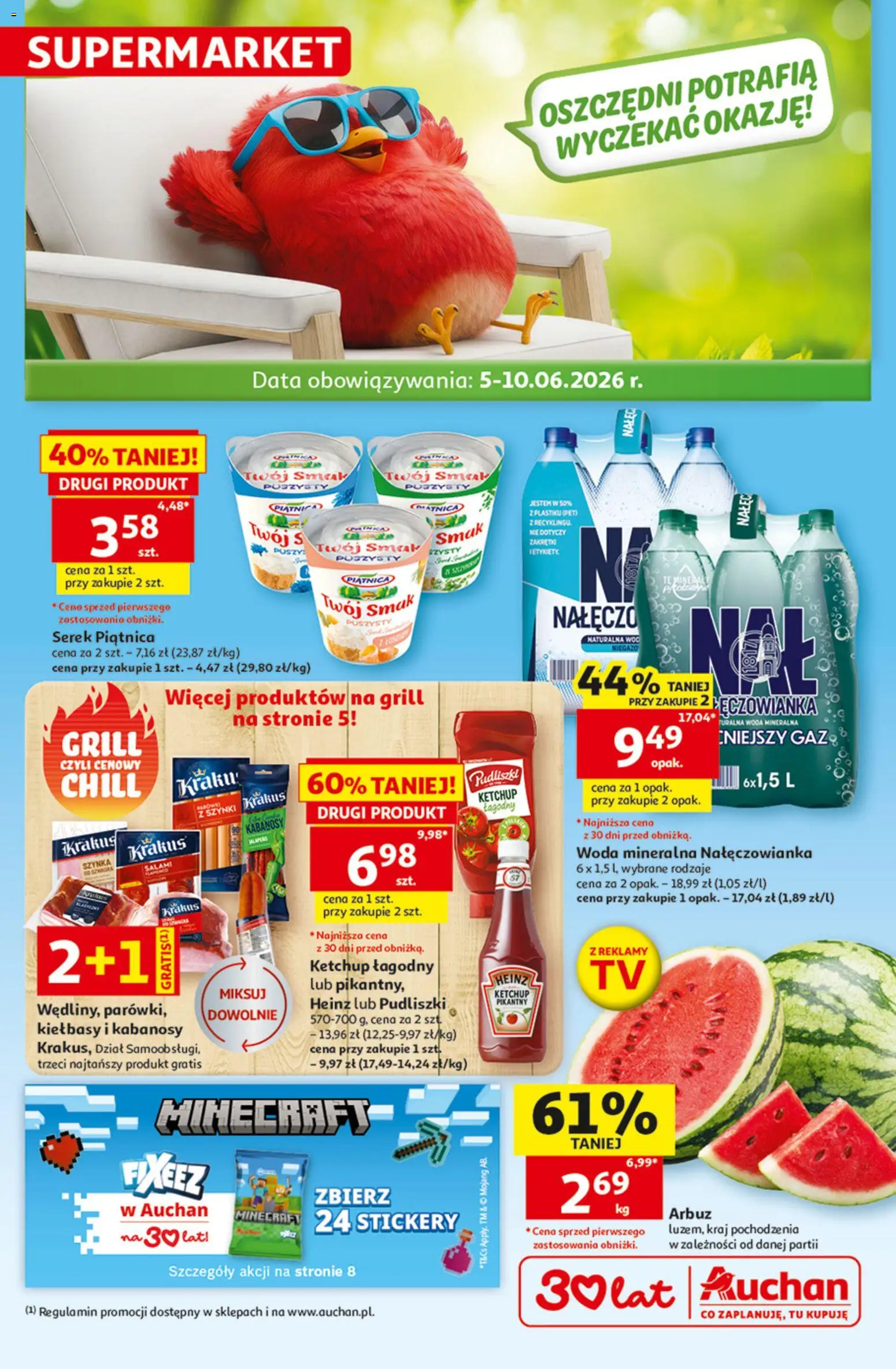 Auchan gazetka od 05.06.2026 | Strona: 1 | Produkty: Ketchup, Woda mineralna Nałęczowianka, Grill, Salami
