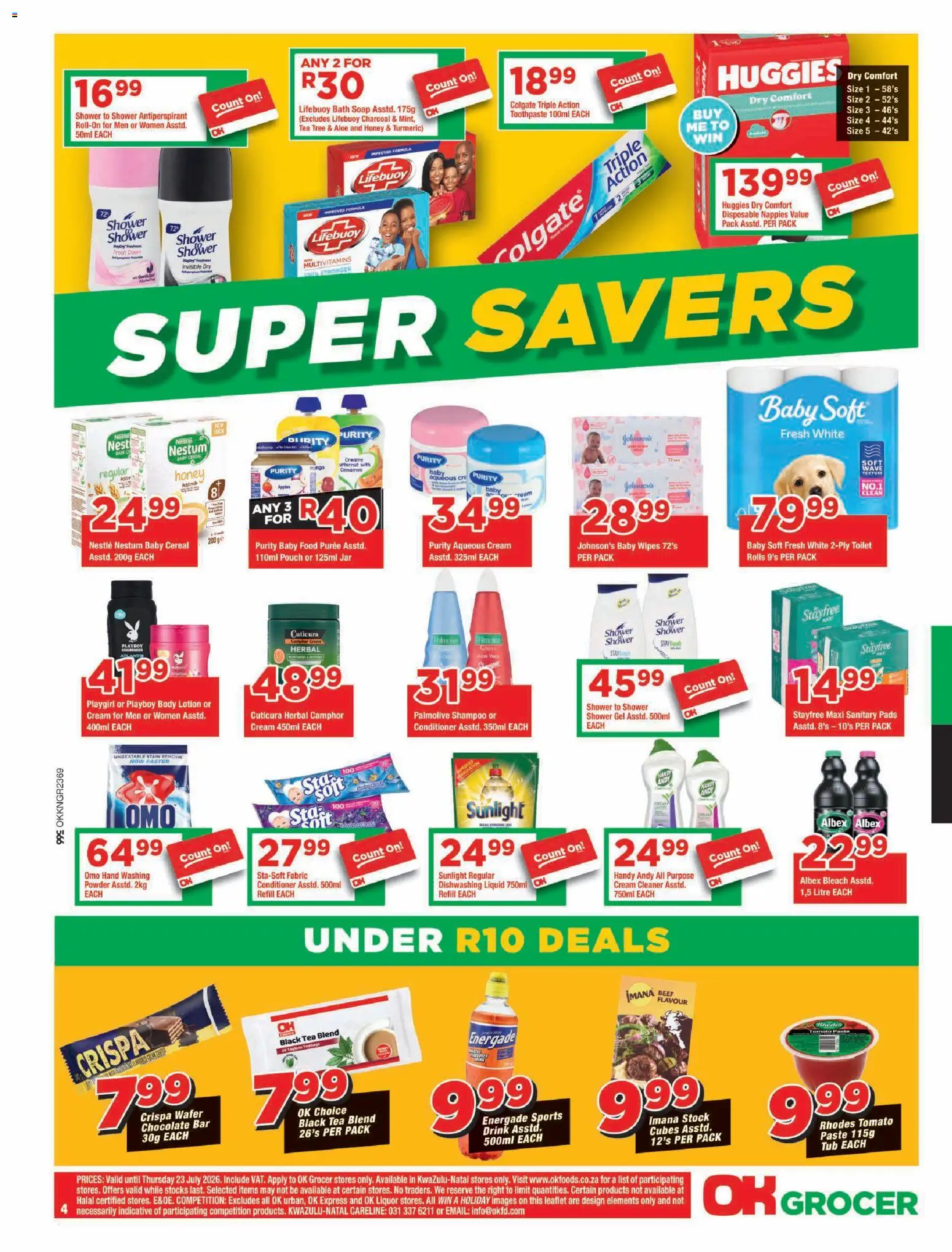 New OK Foods catalogue – valid from 15/07/2026 | Page: 4 | Products: Chocolate, Tea, Shampoo, Baby food