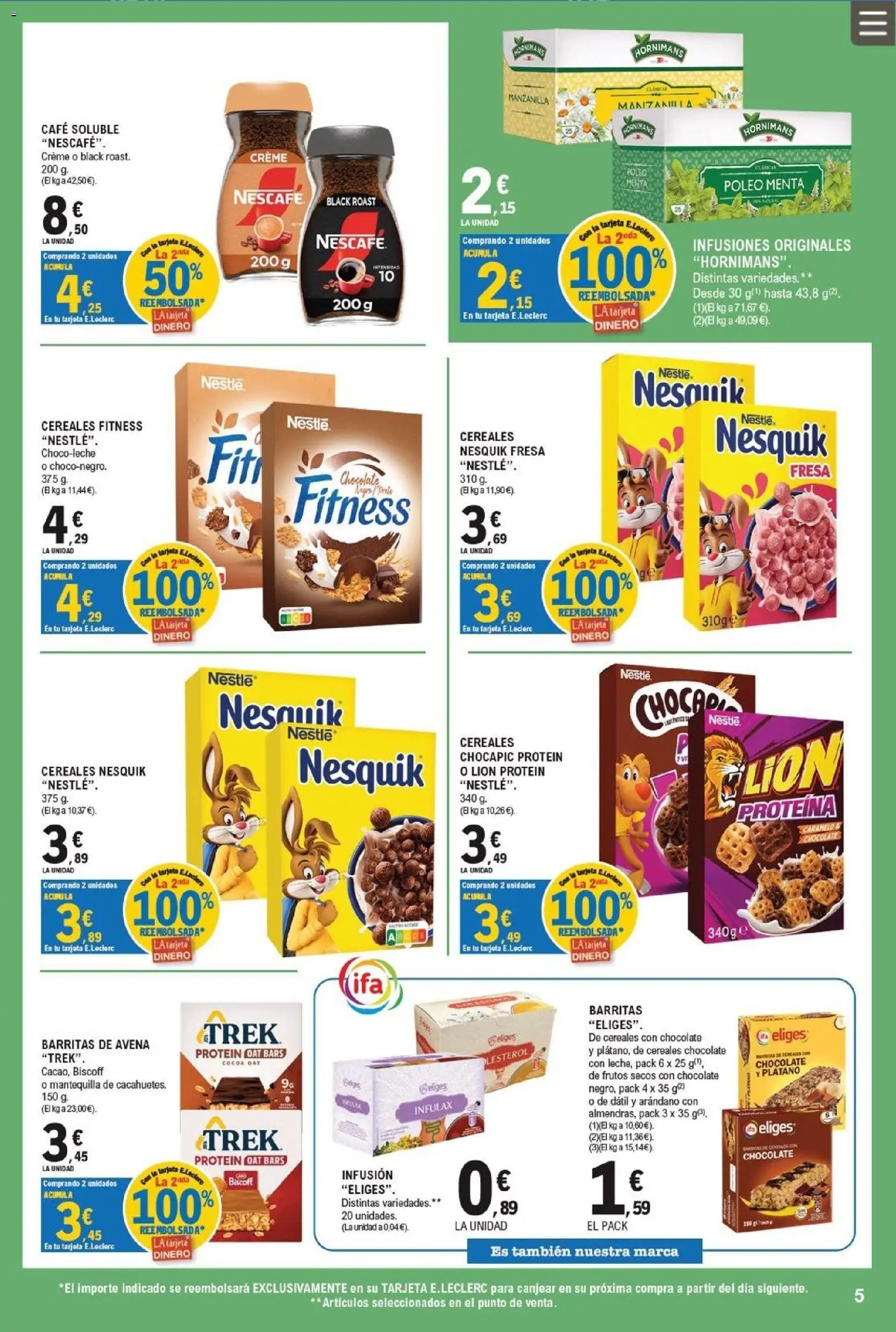 E.Leclerc Trujillo │ válido desde el 26/08/2026 | Página: 5 | Productos: Proteína, Cereales, Frutos secos, Cereales Fitness
