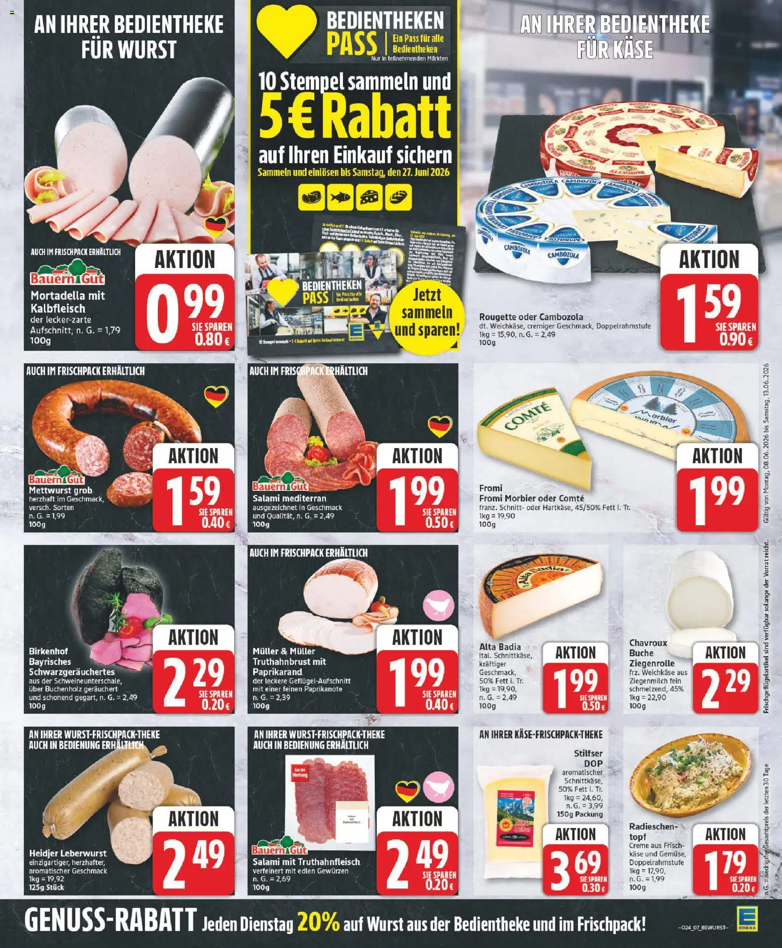 Edeka Prospekt – gültig ab 08.06.2026 | Seite: 7 | Produkte: Käse, Creme, Salami, Frischkase