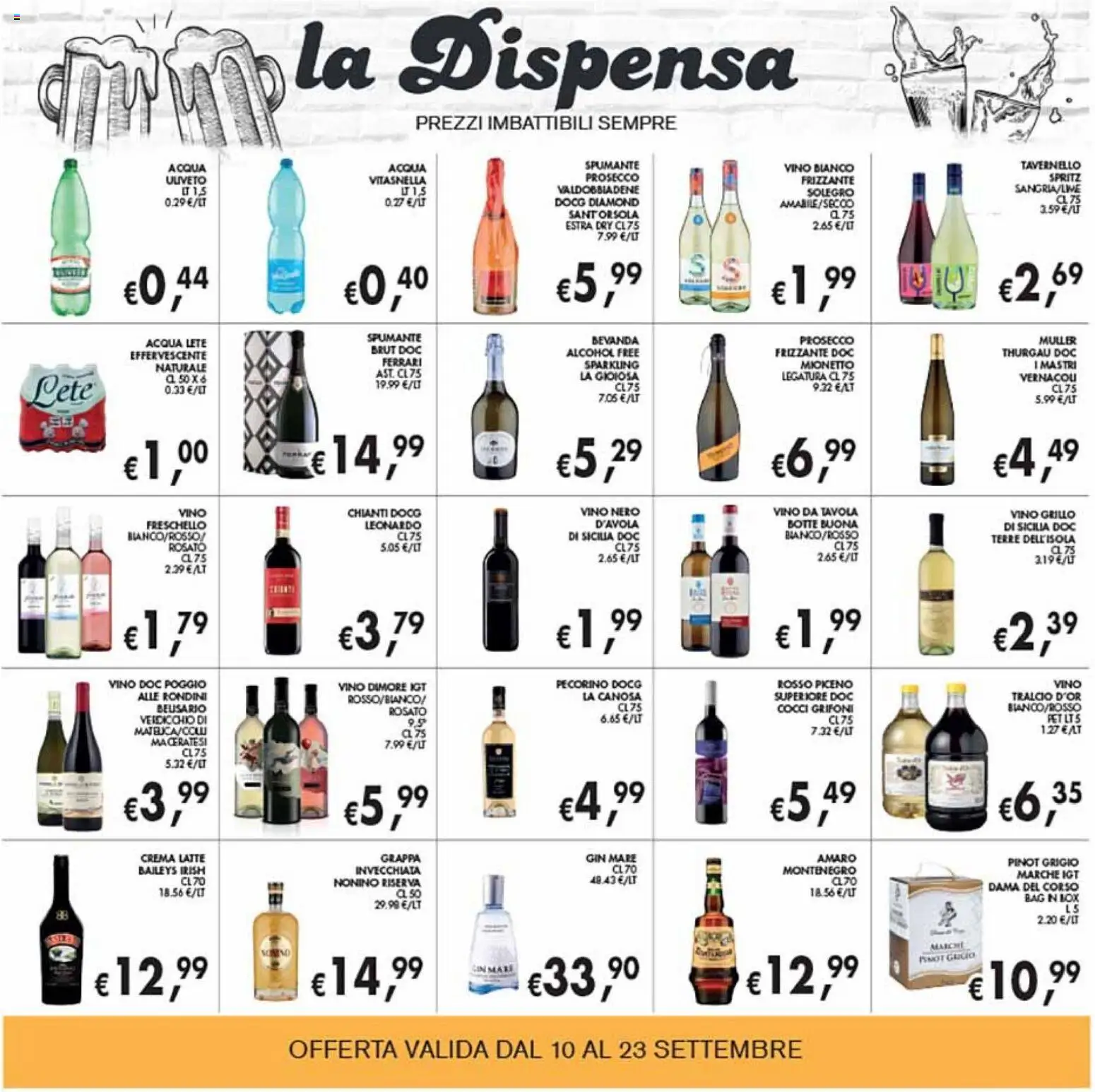 Volantino Coal del 10/09/2026 | Pagina: 16 | Prodotti: Acqua, Baileys, Vino Chianti, Amaro