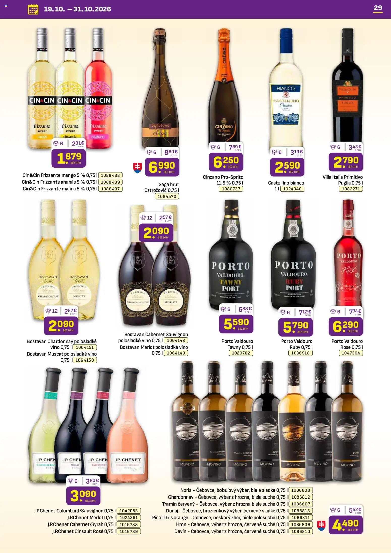 Nové Libex akcie – leták je platný od 19.10.2026 | Strana: 29 | Produkty: Víno, Cinzano, Ananás, Mango