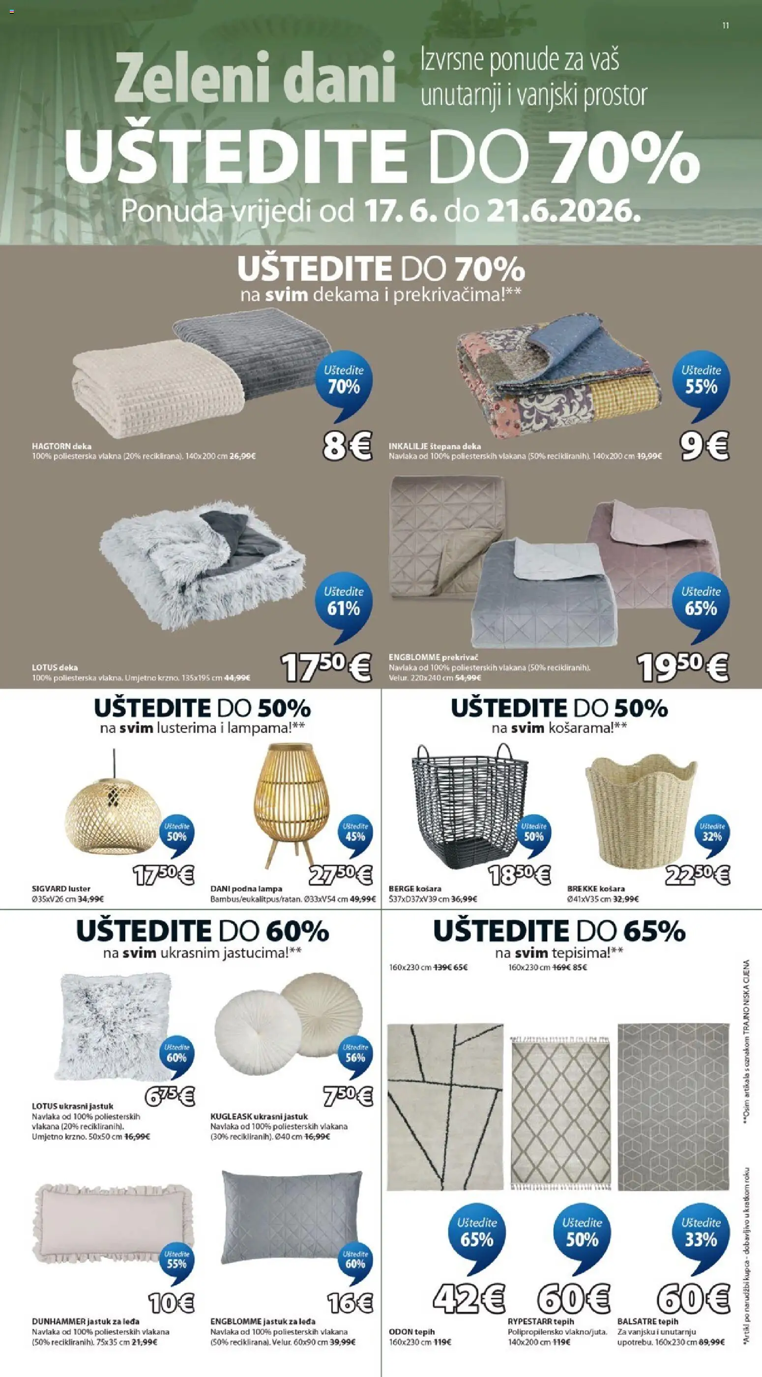 JYSK katalog | vrijedi od 17.06.2026 | Stranica: 11 | Proizvodi: Jastuk, Košara, Luster, Deka