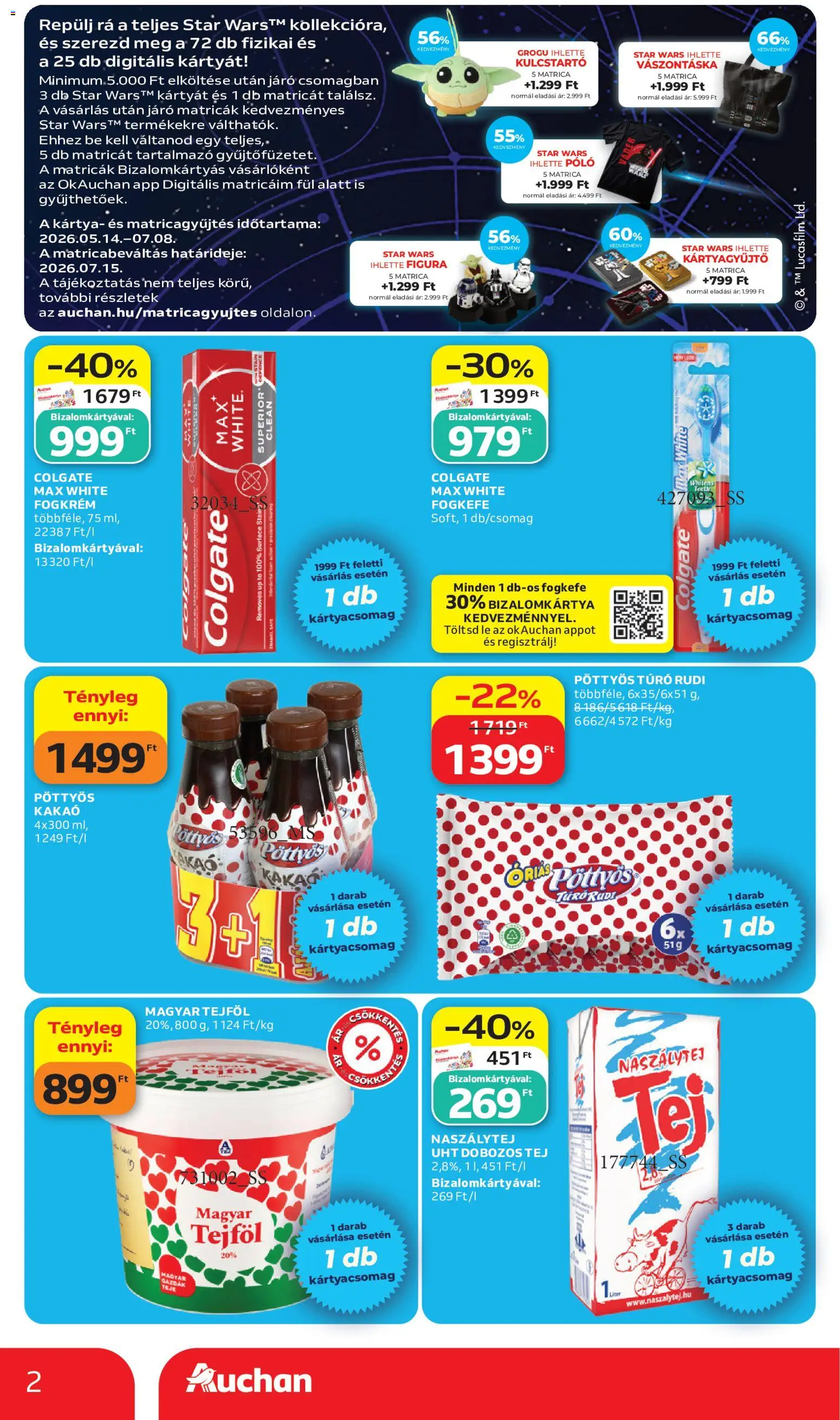 Auchan akciós ujság - amely érvényes a következő dátumtól: 11.06.2026 | Oldal: 2 | Termékek: Túró rudi, Tejföl, Fogkrém, Fogkefe