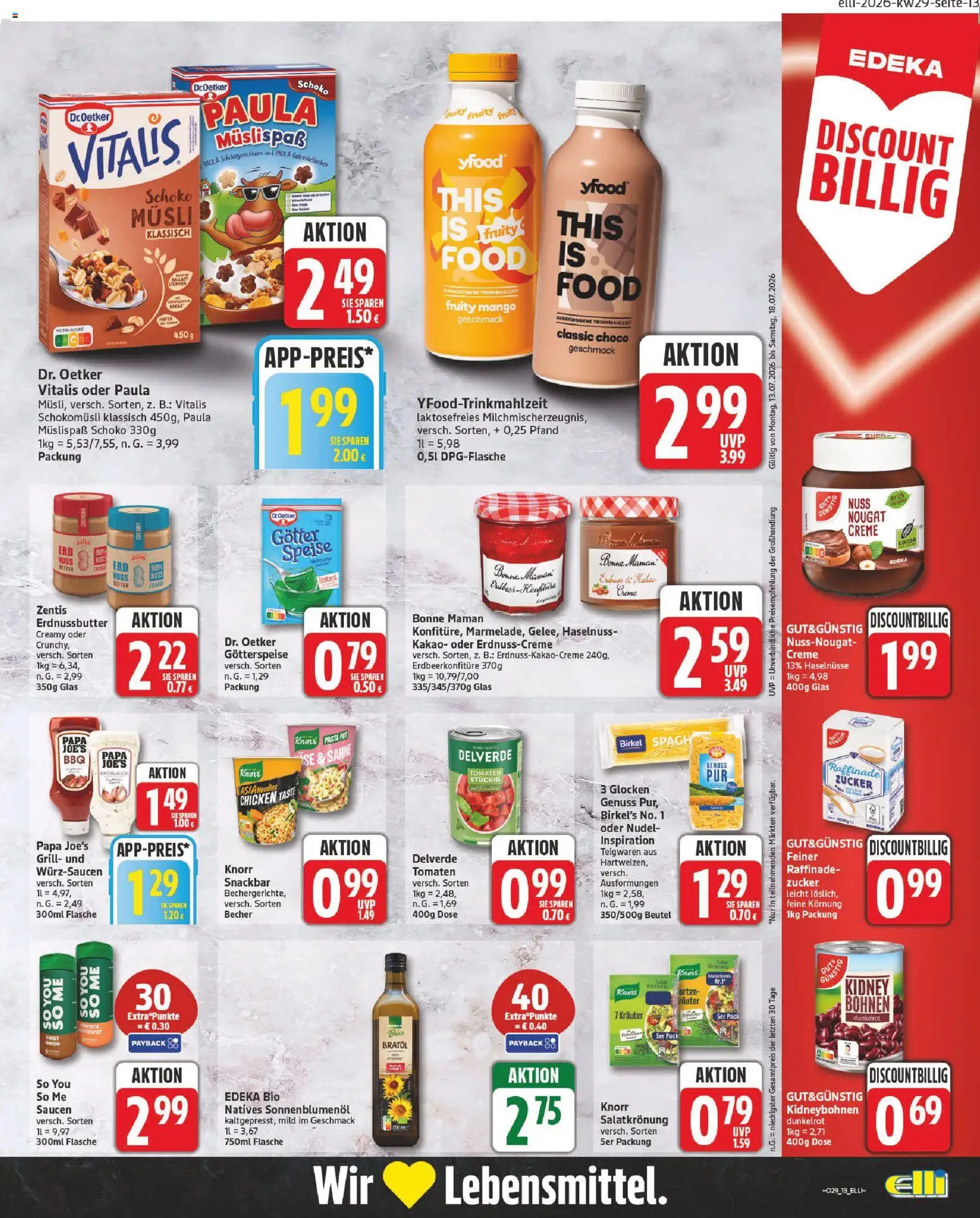 Elli Markt Prospekt – gültig ab 13.07.2026 | Seite: 13 | Produkte: Musli, Tomaten, Creme, YFood