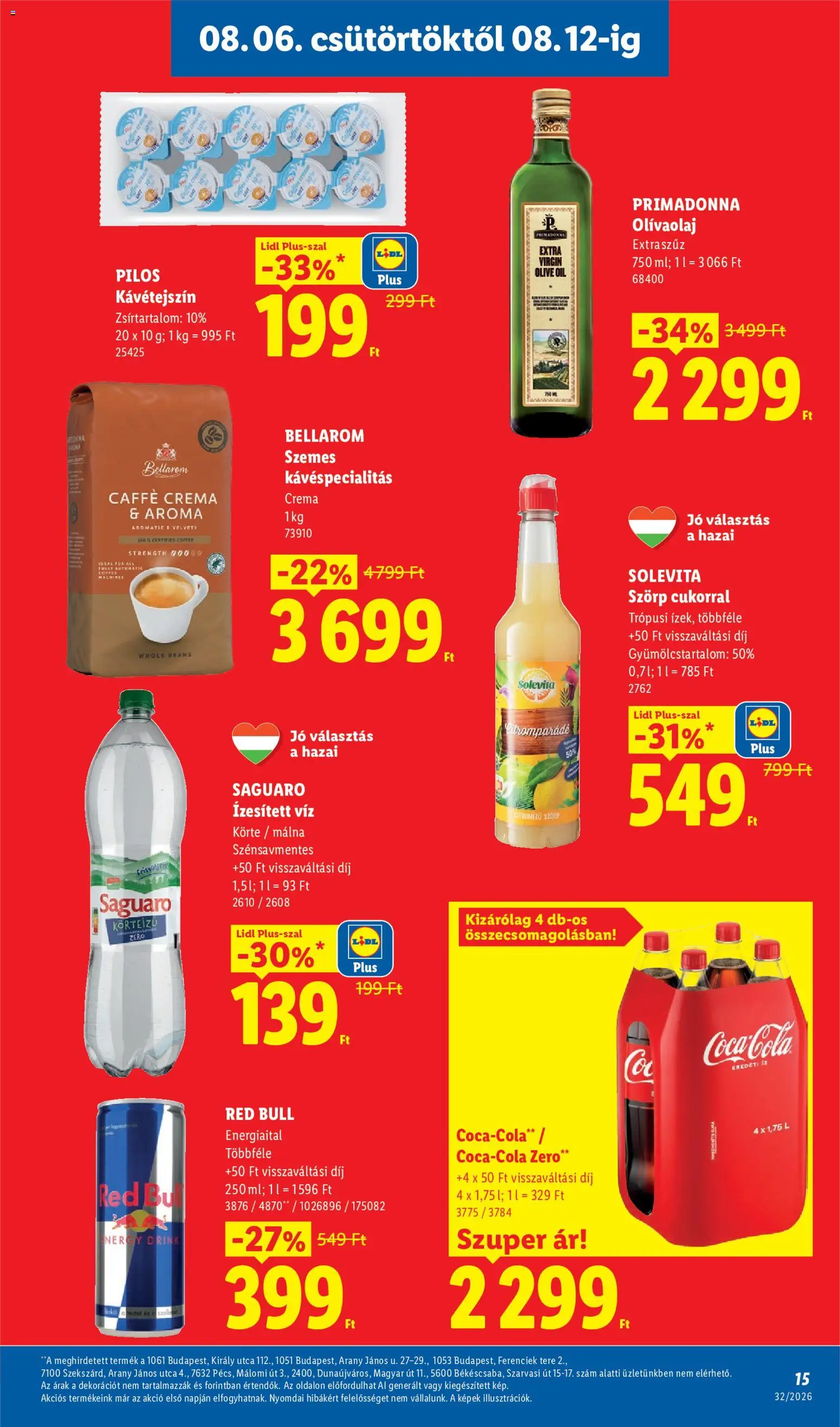 Lidl akciós ujság - amely érvényes a következő dátumtól: 2026.08.06. | Oldal: 15 | Termékek: Szörp, Energiaital, Energy drink, Red bull