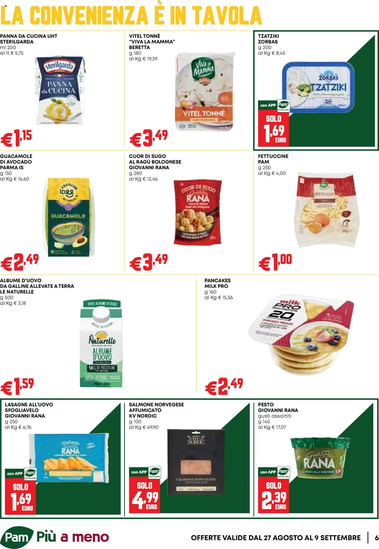 Volantino PAM del 27/08/2026 | Pagina: 6 | Prodotti: Salmone, Panna, Avocado, Ragú