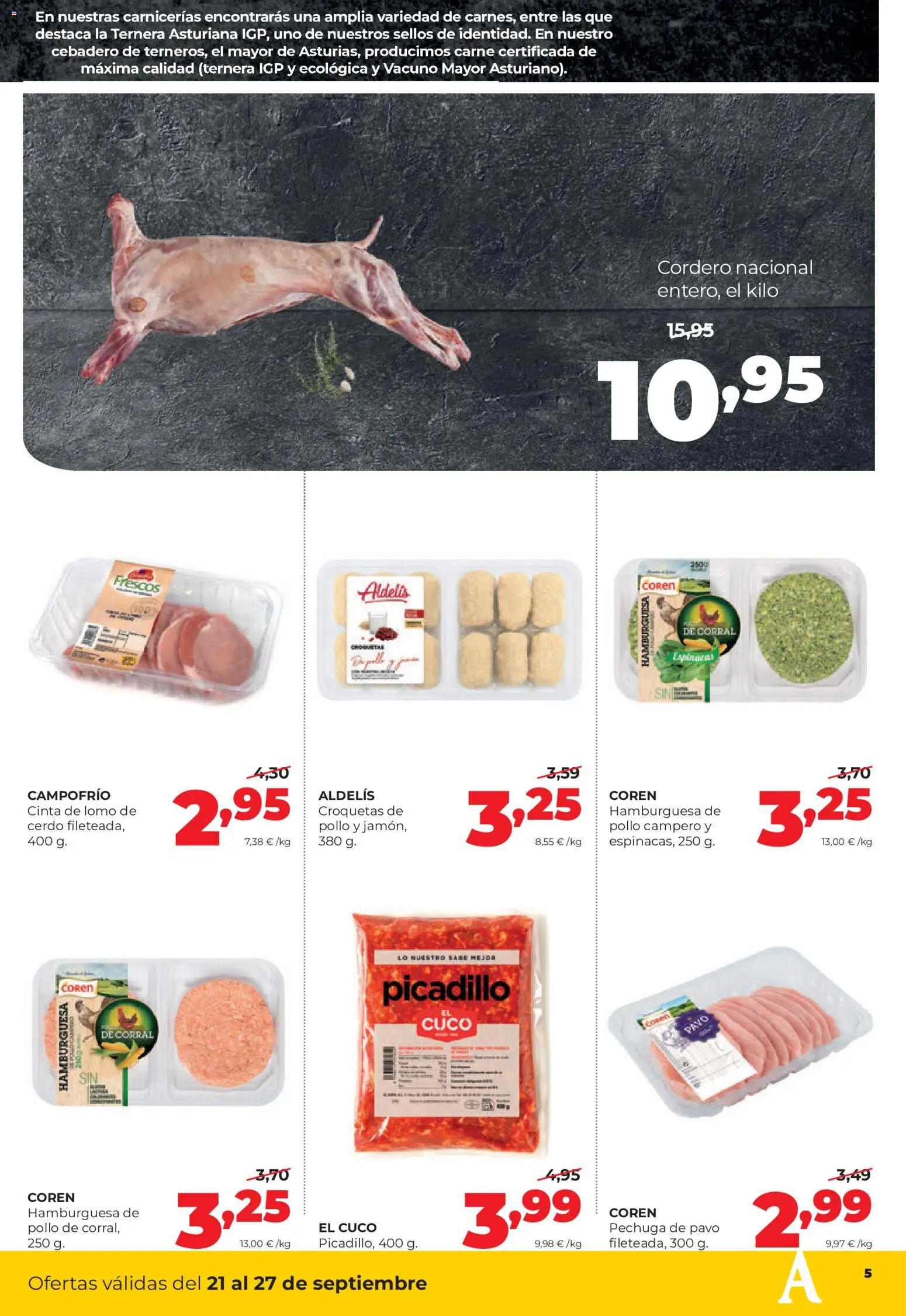 Alimerka folleto Castilla y León │ válido desde el 21/09/2026 | Página: 5 | Productos: Lomo, Cordero, Hamburguesa, Pollo