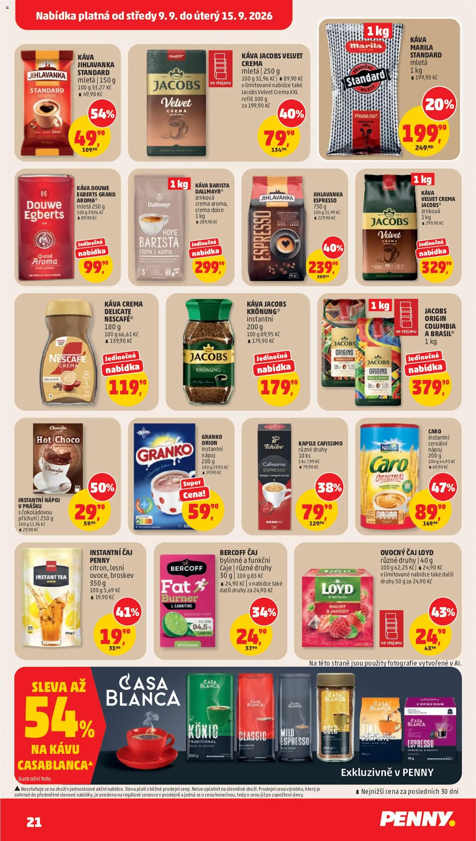 Penny Market leták od 09.09.2026 | Strana: 21 | Produkty: Káva, Jacobs, Ovocný čaj, Caro