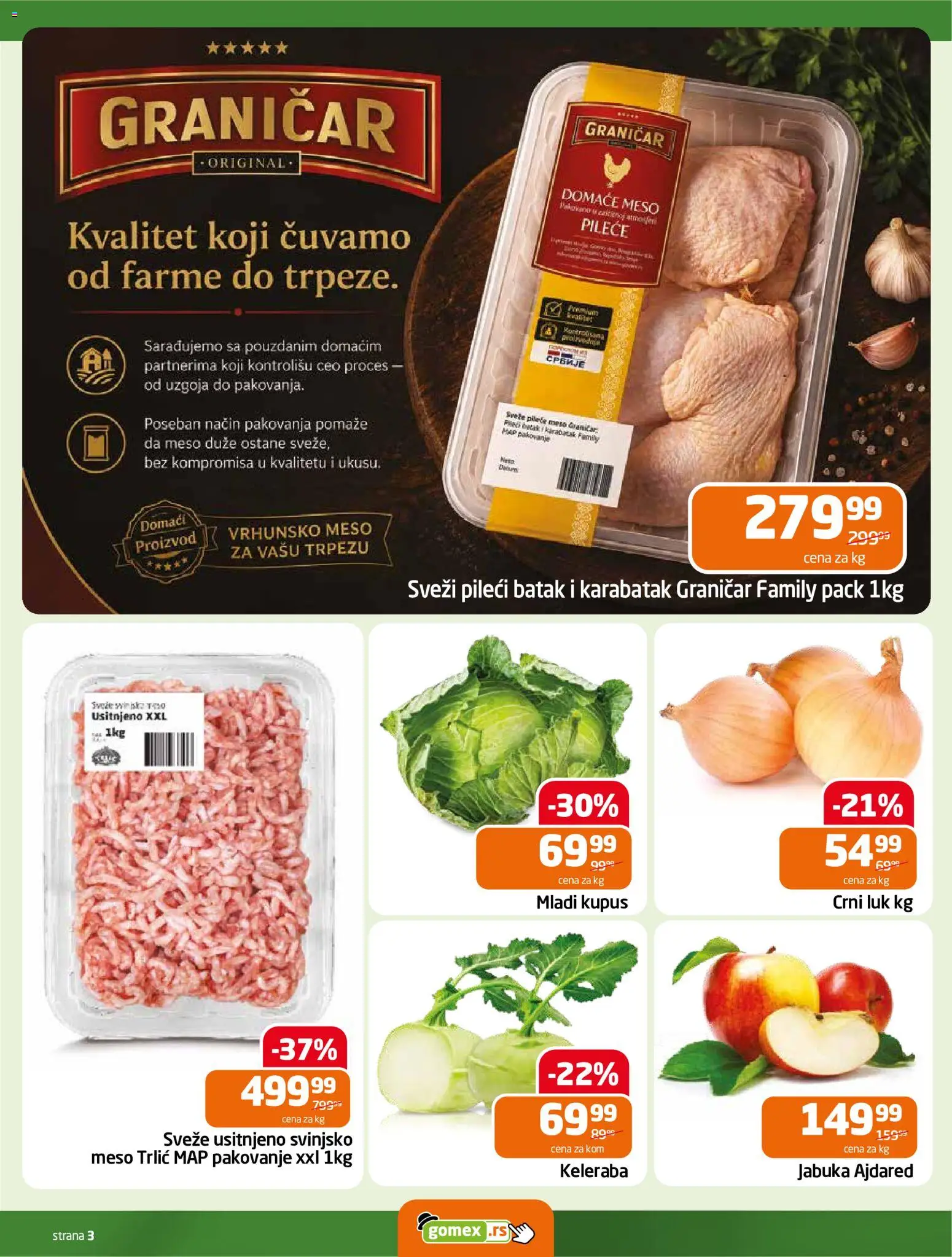 Gomex katalog - važi od 27.05.2026 | Strana: 3 | Proizvode: Crni luk, Kupus, Pileći batak, Pakovanje