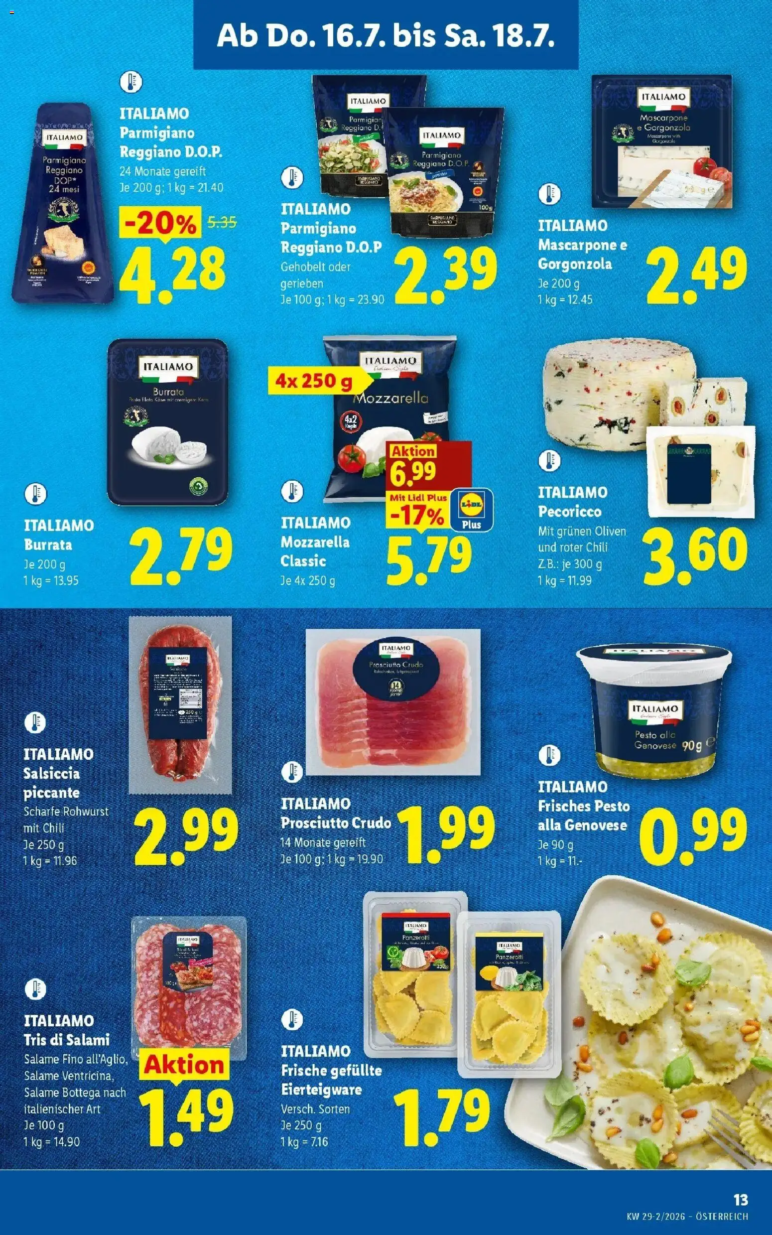 Lidl Flugblatt - Wien, Langenzersdorf, Zwettl gültig ab 16.07.2026 | Seite: 15 | Produkte: Pasta, Chili, Käse, Salami