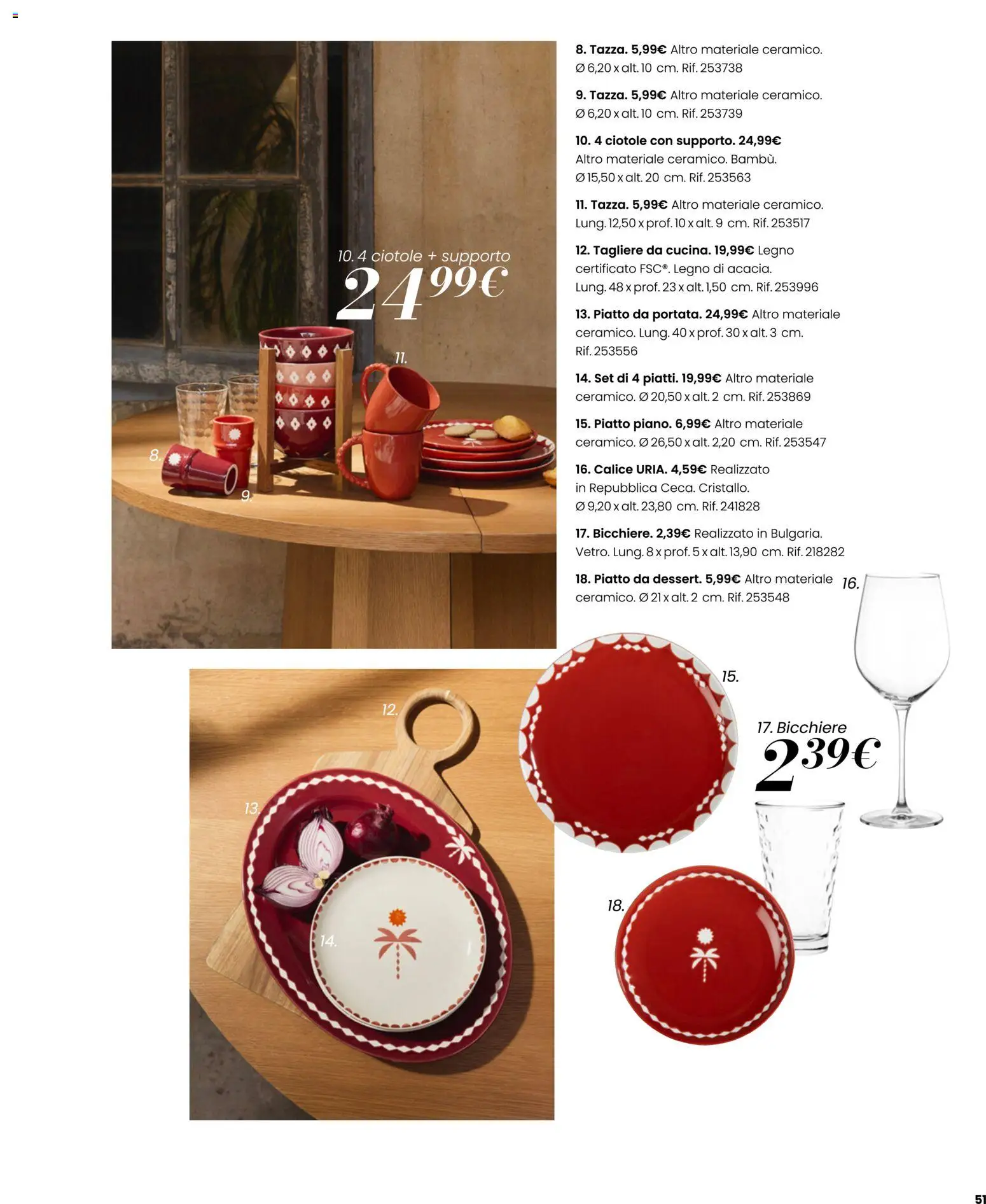 Volantino Maisons du Monde del 23/09/2026 | Pagina: 51 | Prodotti: Calice, Bicchiere, Tagliere, Piatto