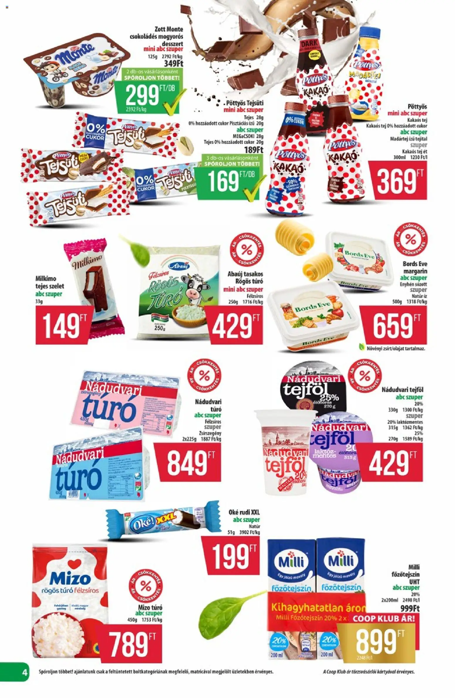 COOP akciós ujság - amely érvényes a következő dátumtól: 28.05.2026 | Oldal: 4 | Termékek: Rögös túró, Tejföl, Túró, Kakaós tej