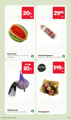 Persika Paraguayos, 500g, land, se förp., klass 1, jfr-pris 59,90/kg - Förhandsvisning av reklamblad från butik Hemköp aktuell från 25.05.2026 | Sida: 5 | Produkter: Vattenmelon, Vitlök, Persika