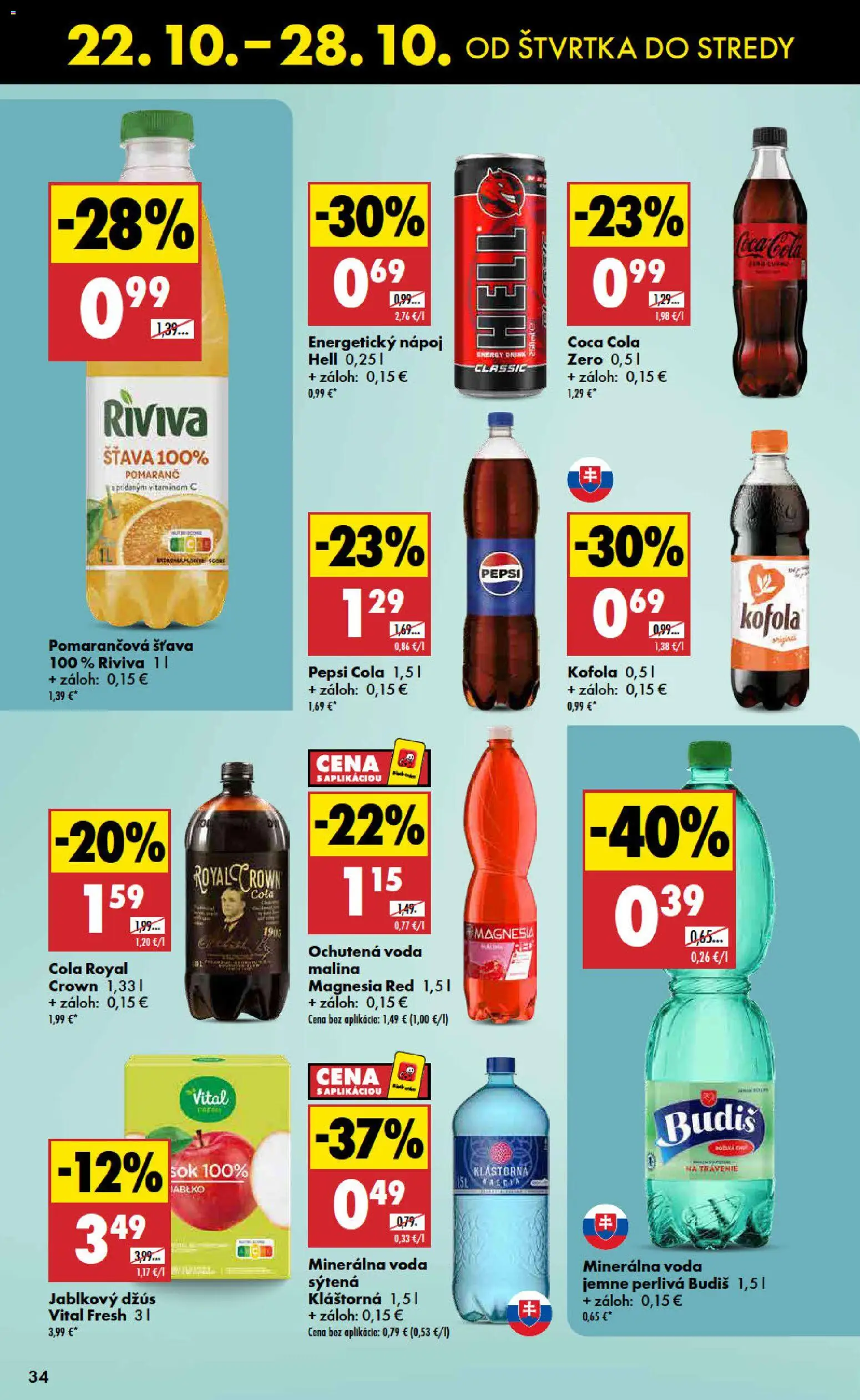 Nové Biedronka akcie – leták je platný od 22.10.2026 | Strana: 34 | Produkty: Ochutená voda, Kofola, Minerálna voda, Energetický nápoj
