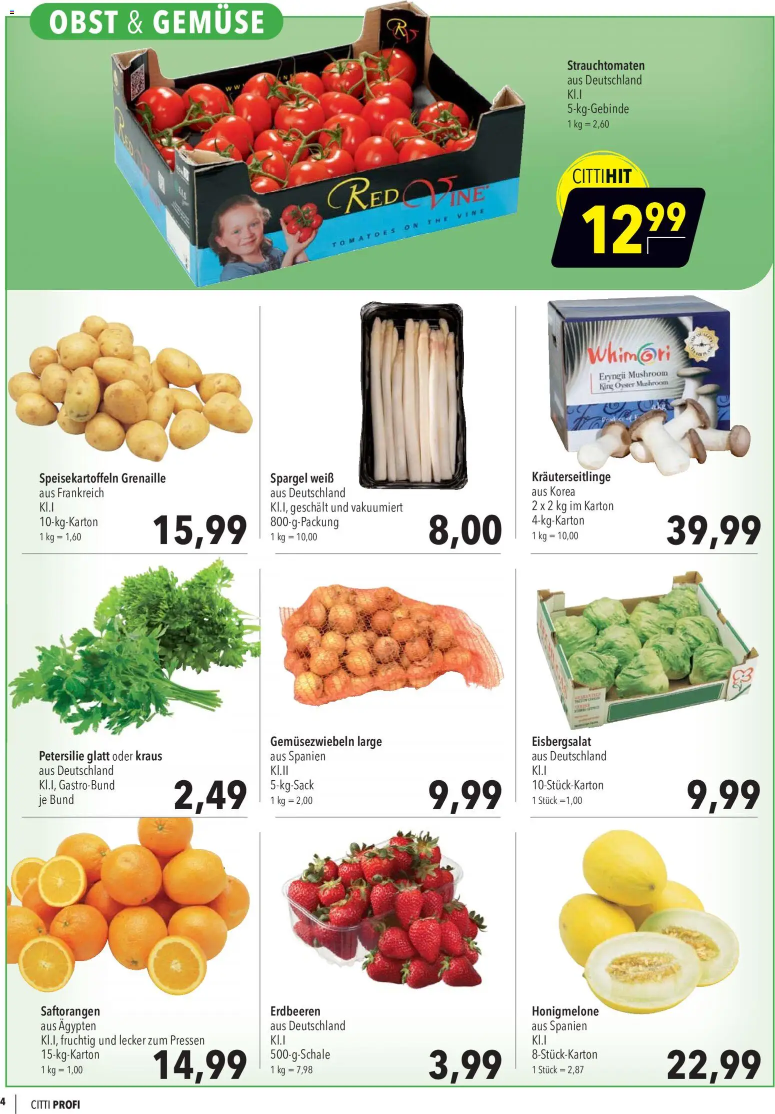 CITTI Markt Aktuelle Angebote für Profis – gültig ab 20.05.2026 | Seite: 4 | Produkte: Eisbergsalat, Spargel, Honigmelone, Gemüse