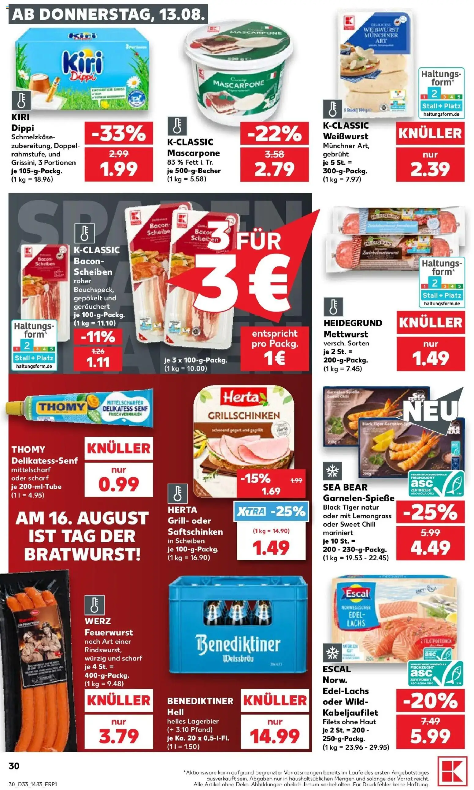 Prospekt Kaufland ab 10.08.2026 » Angebote Online zum Blättern | Seite: 39 | Produkte: Mascarpone, Bratwurst, Weißwurst, Lachs