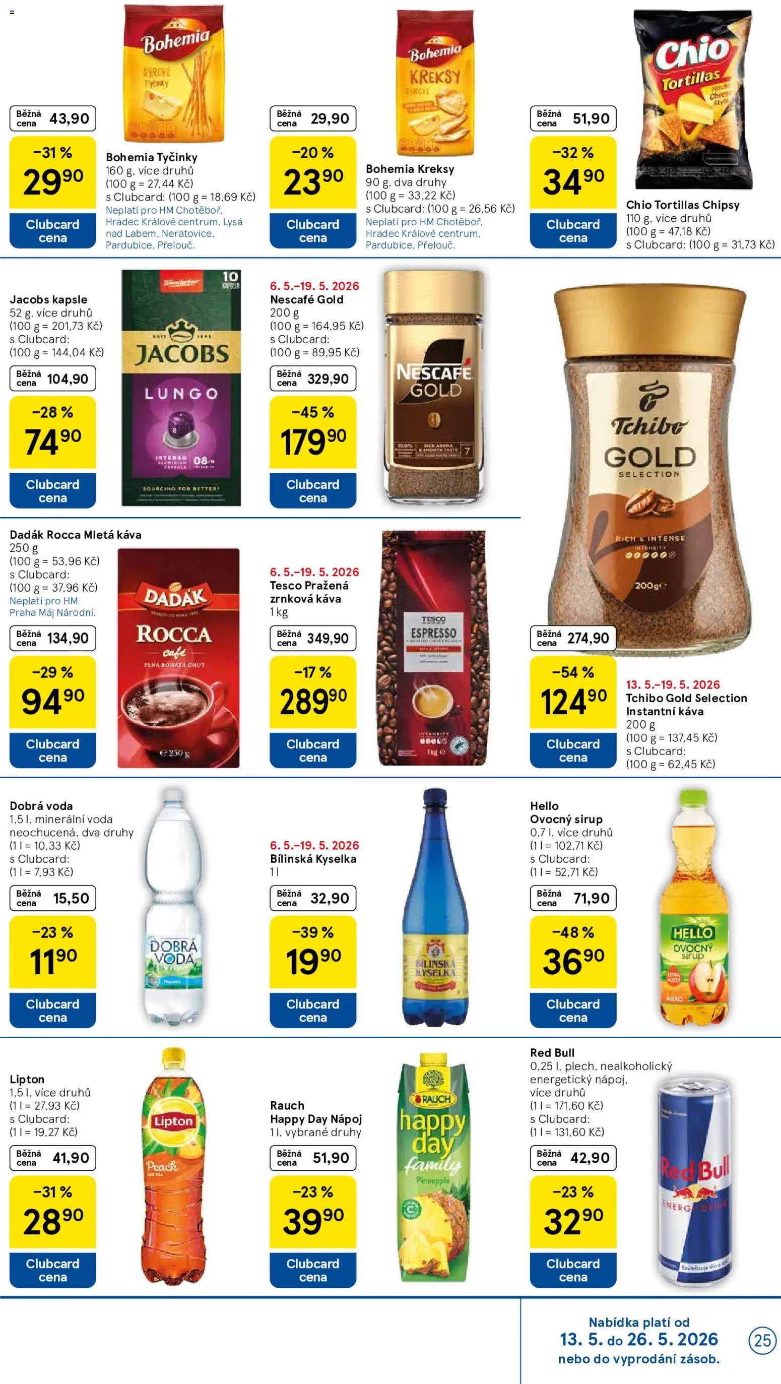 Tesco leták - Hypermarket od 13.05.2026 | Strana: 25 | Produkty: Dobrá voda, Nescafé Gold, Voda, Kapsle