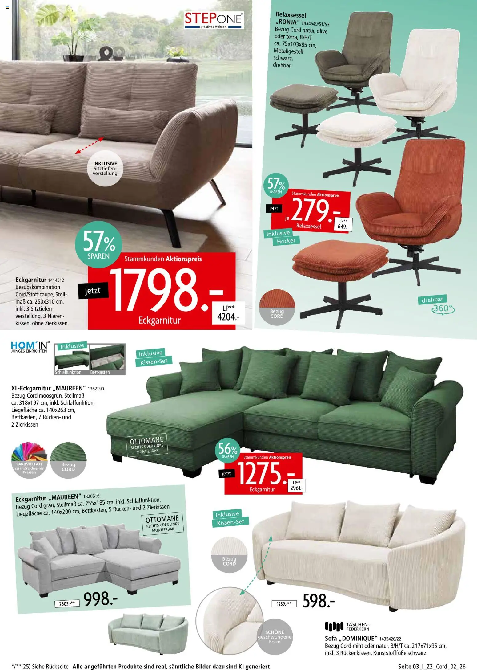 Zurbrüggen Z2 Mitnahme Möbel Cord – gültig ab 01.09.2026 | Seite: 3 | Produkte: Hocker, Sofa, Taschen, Bilder
