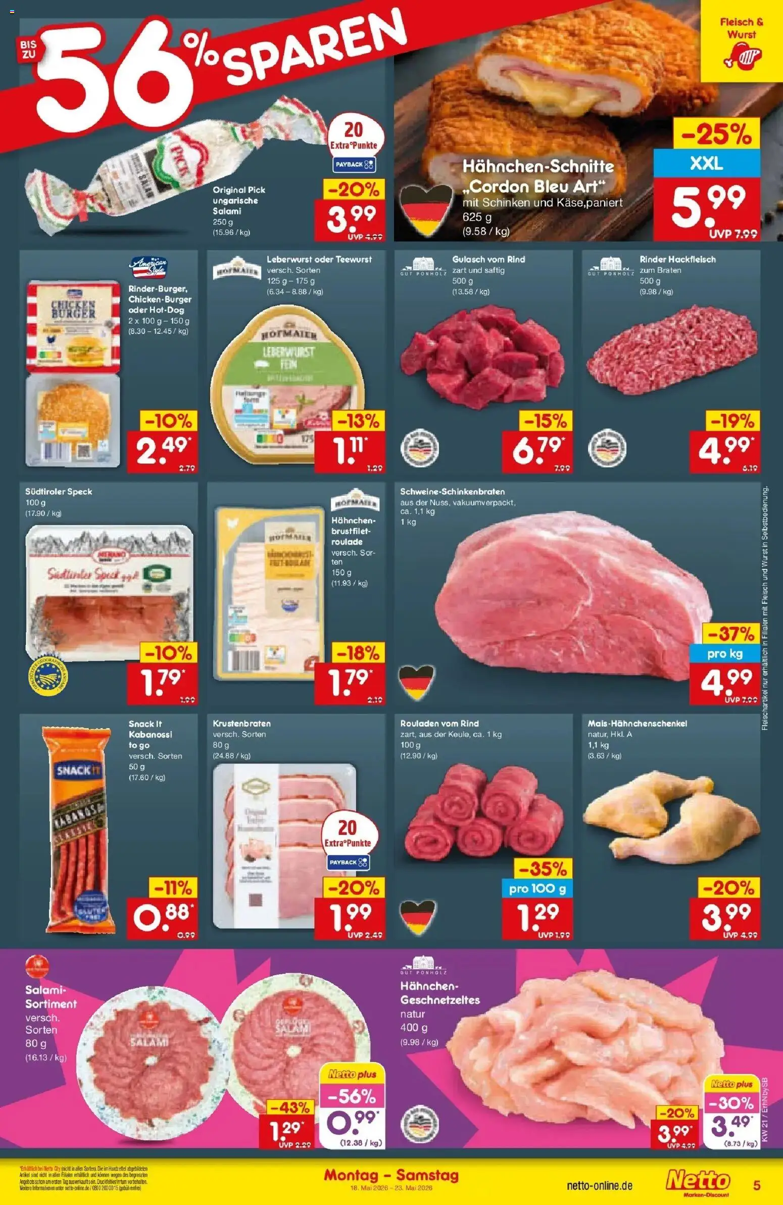 Netto Marken-Discount Prospekt Metten	 – gültig ab 18.05.2026 | Seite: 5 | Produkte: Krustenbraten, Gulasch, Wurst, Fleisch