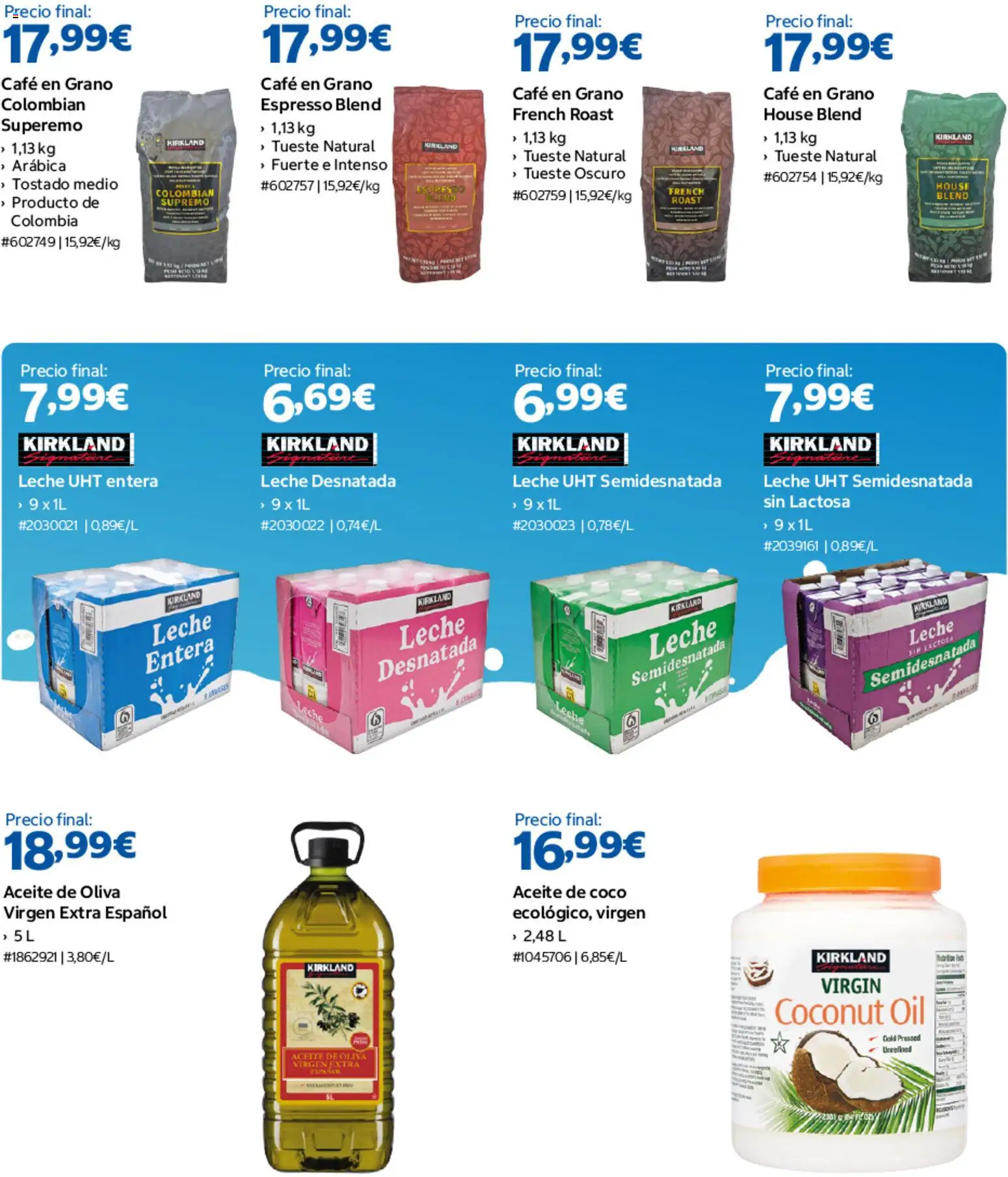 Costco Kirkland │ válido desde el 07/08/2026 | Página: 6 | Productos: Leche sin lactosa, Leche entera, Coco, Café en grano