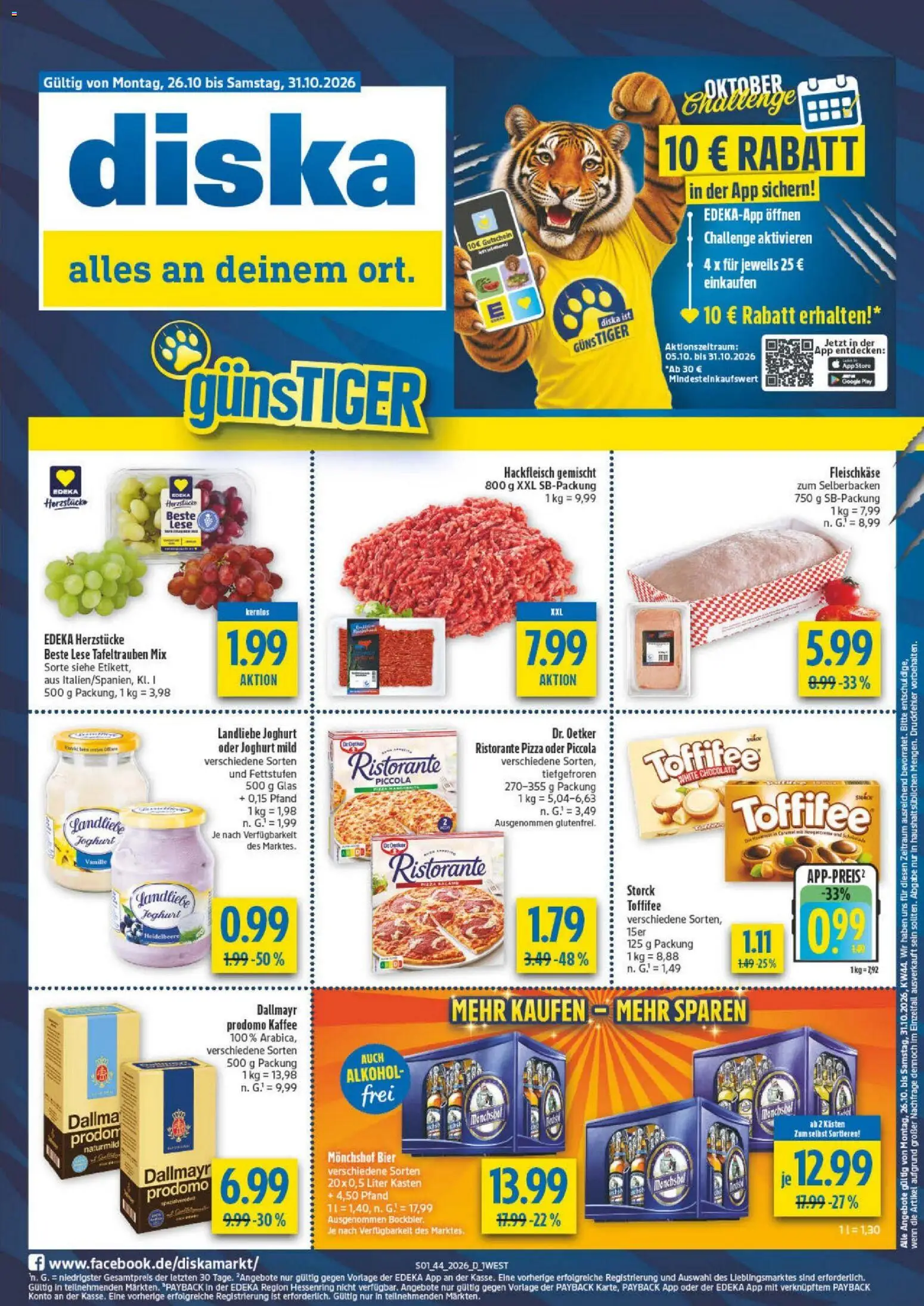 Diska Bayern – gültig ab 26.10.2026 | Seite: 1 | Produkte: Ristorante, Bier, Pizza, Hackfleisch