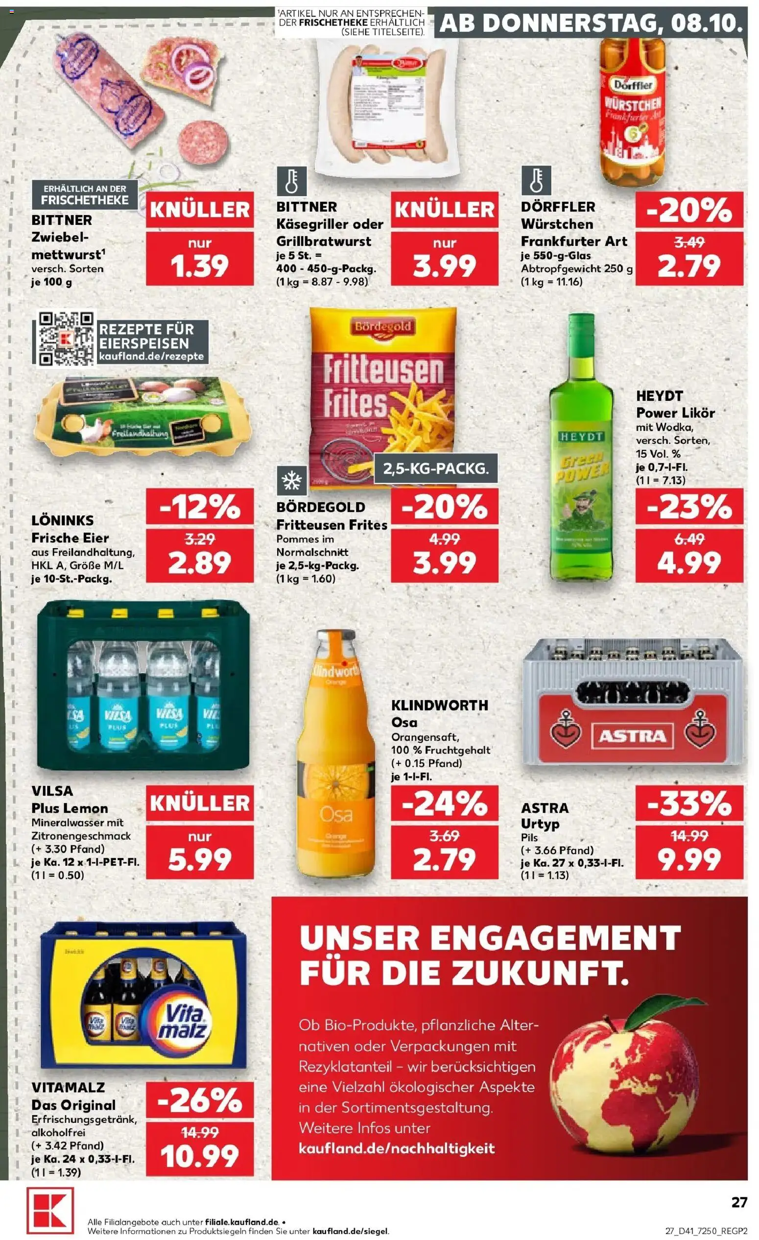 Prospekt Kaufland ab 08.10.2026 » Angebote Online zum Blättern | Seite: 27 | Produkte: Likör, Pommes, Orangensaft, Mineralwasser