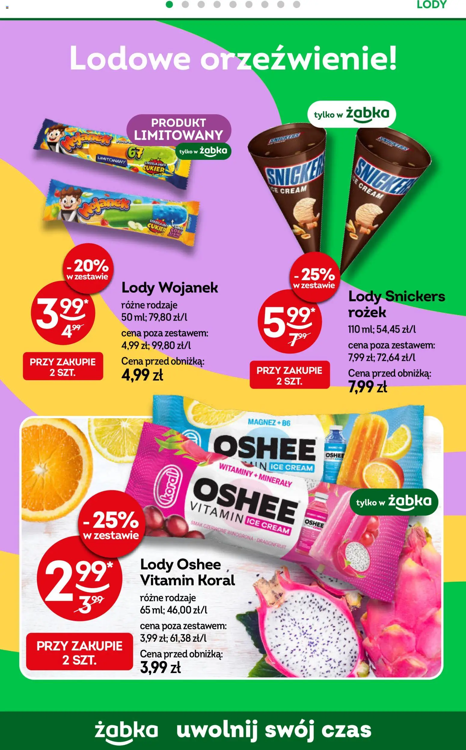 Żabka gazetka od 10.08.2026 | Strona: 52 | Produkty: Oshee, Snickers, Lody, Cukier