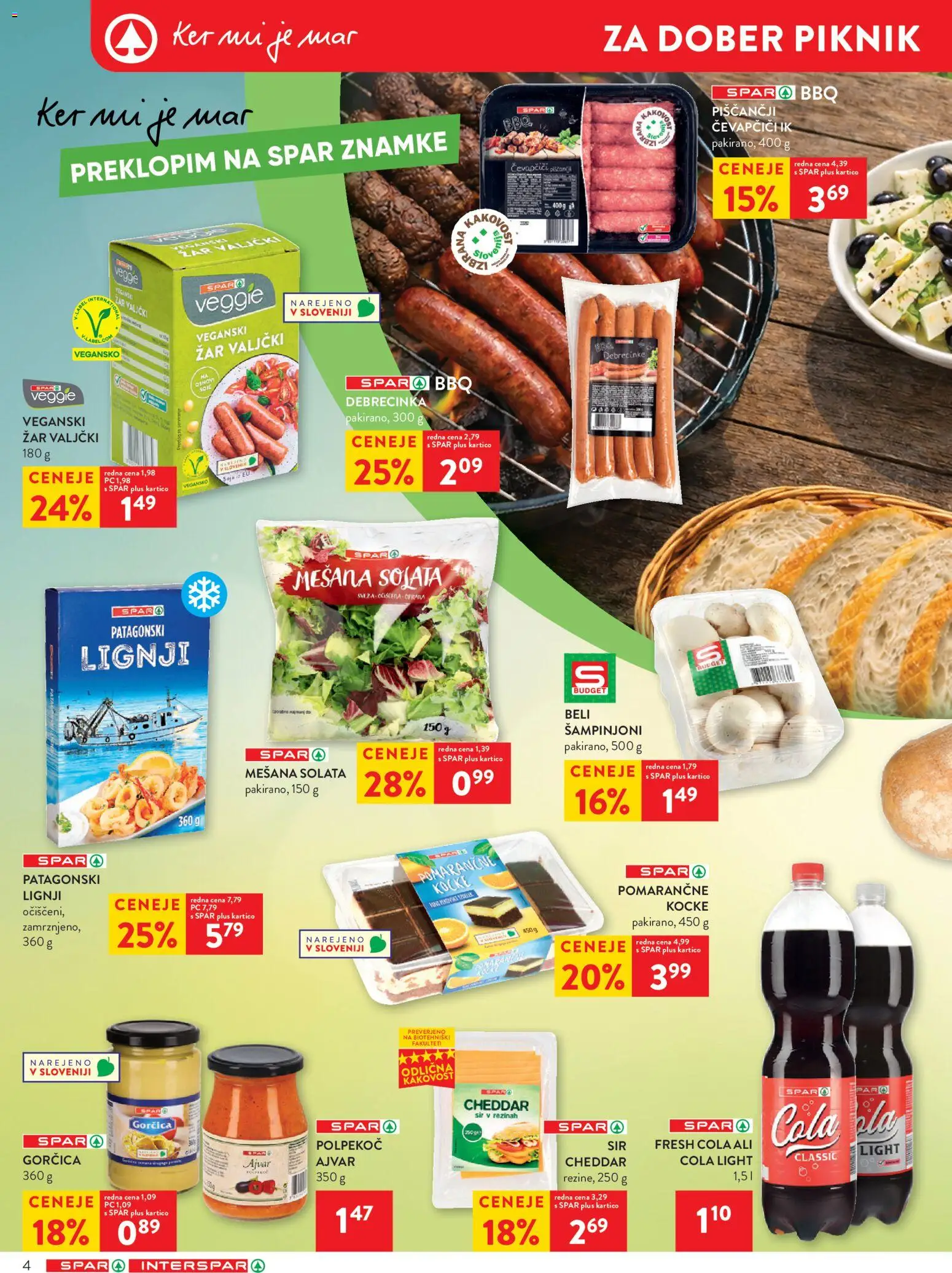 Novi Spar katalog ponudbe – veljaven od 06.05.2026 | Stran: 4 | Izdelki: Lignji, Čevapčiči, Gorčica, Cheddar