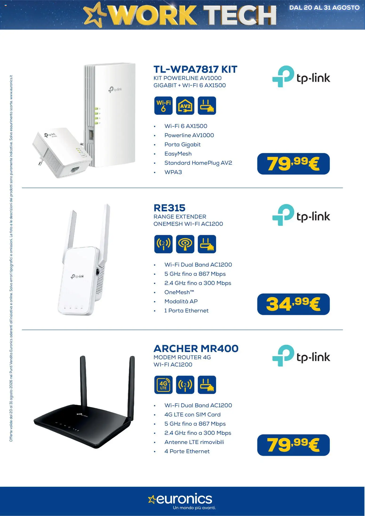 Volantino Euronics del 20/08/2026 | Pagina: 23 | Prodotti: Router, Porta, Range extender