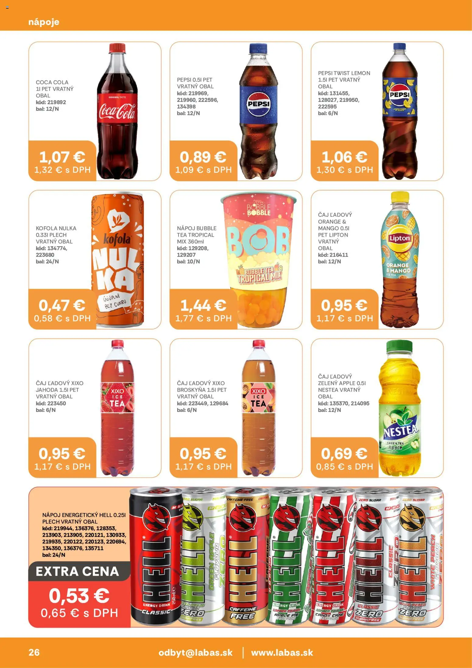Nové Labaš akcie – leták je platný od 14.08.2026 | Strana: 26 | Produkty: Kofola, Mango, Cola, Ľadový čaj