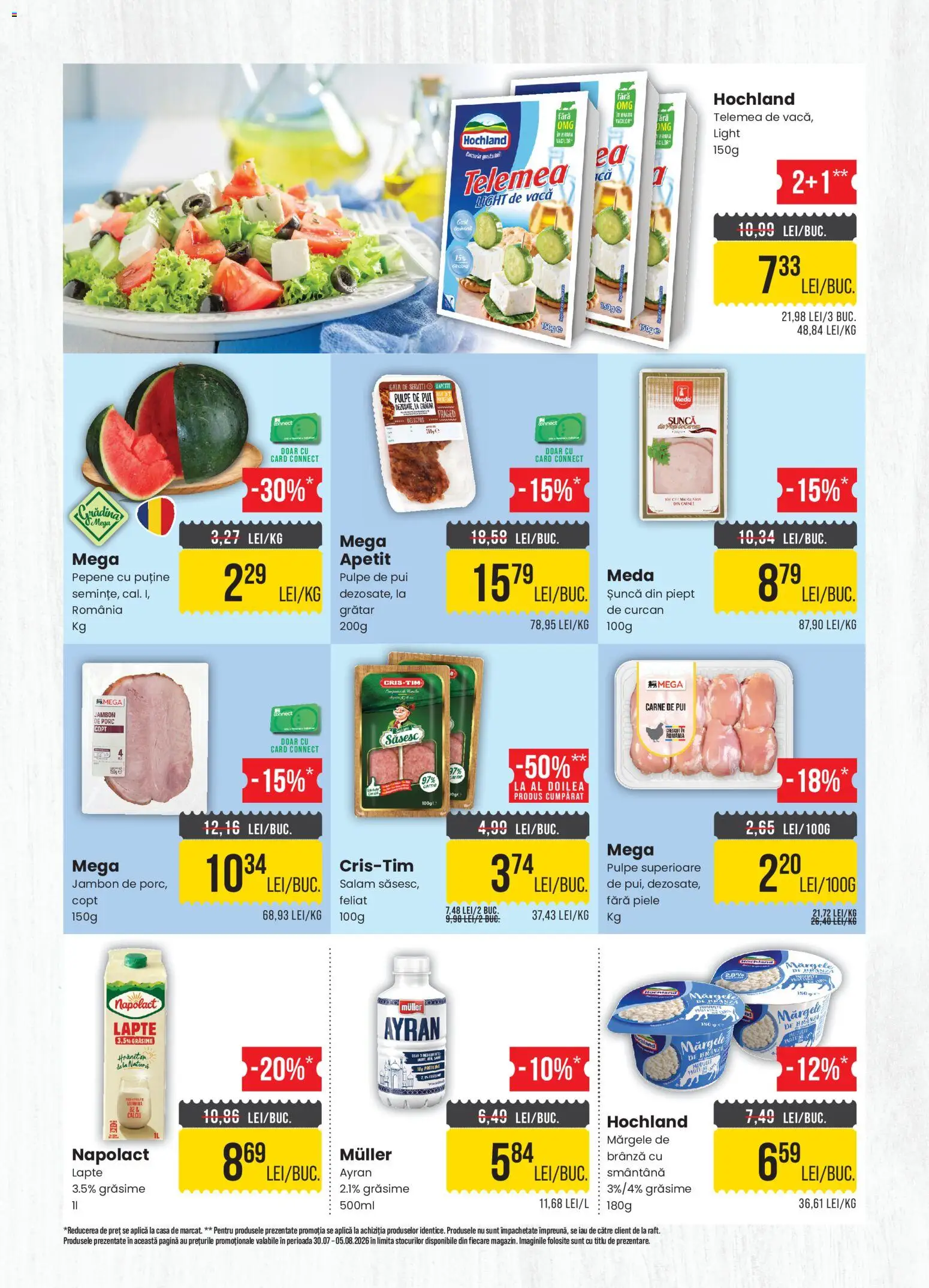 Noul catalog Mega Image – valabil de la 30.07.2026 | Pagină: 2 | Produse: Hacıyatmaz Kedi Oyuncağı, Lapte, Brânză, Salam