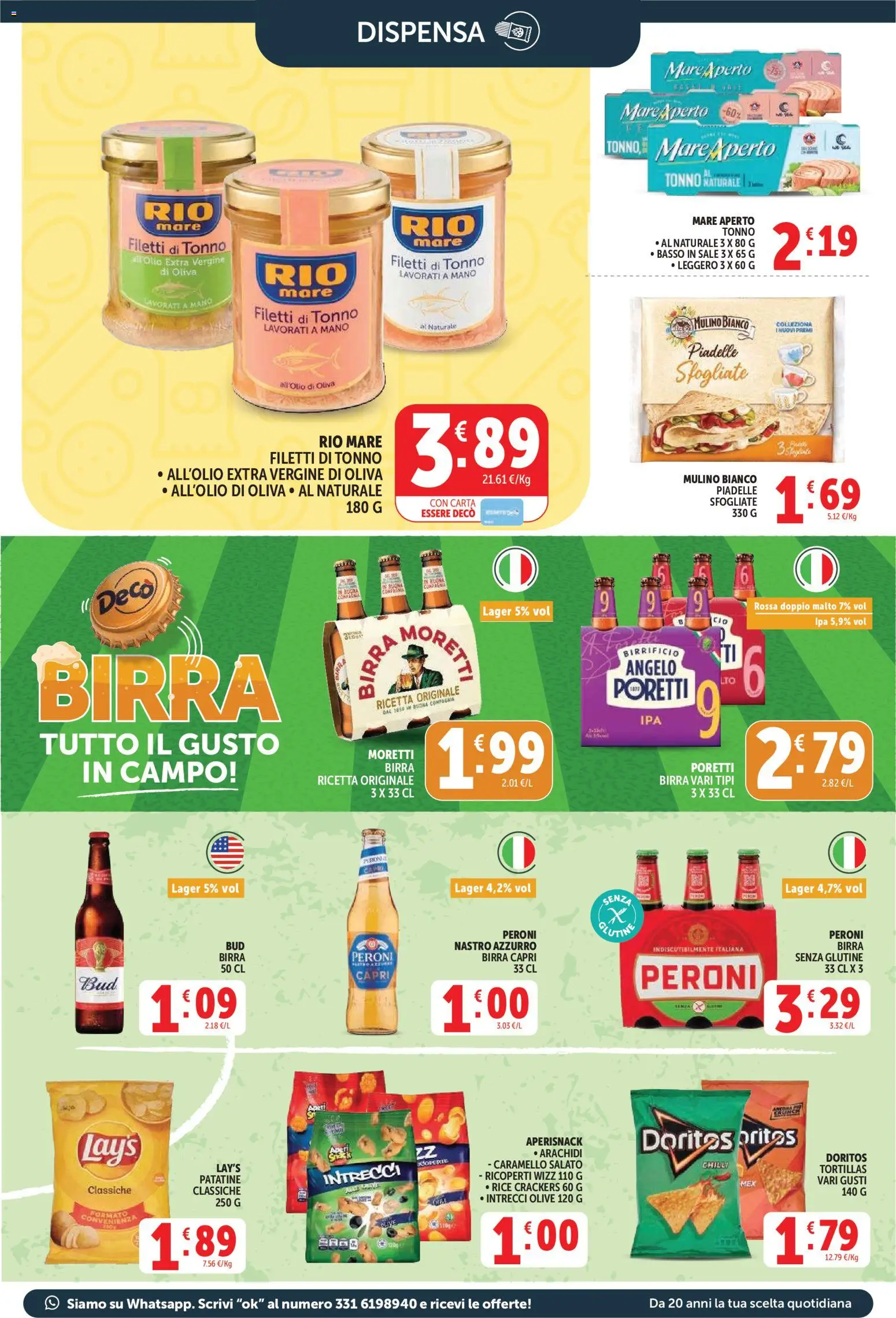 Volantino Decò del 08.06.2026 | Pagina: 9 | Prodotti: Birra, Olive, Crackers, Arachidi