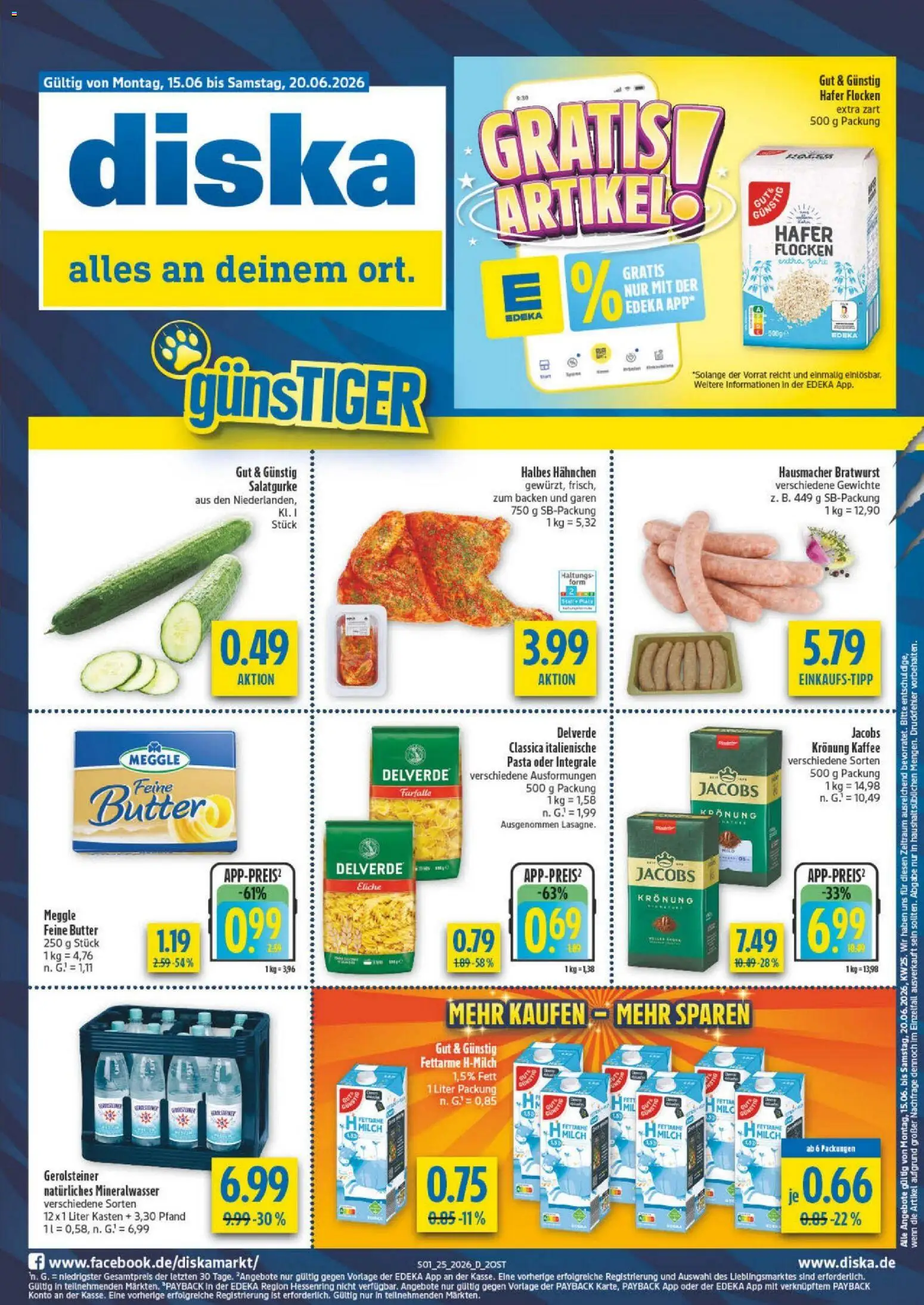 Diska - Diska Angebote Sachsen-Thüringen KW25 – gültig ab 15.06.2026 | Seite: 5 | Produkte: Hahnchen, Mineralwasser, Pasta, Gerolsteiner