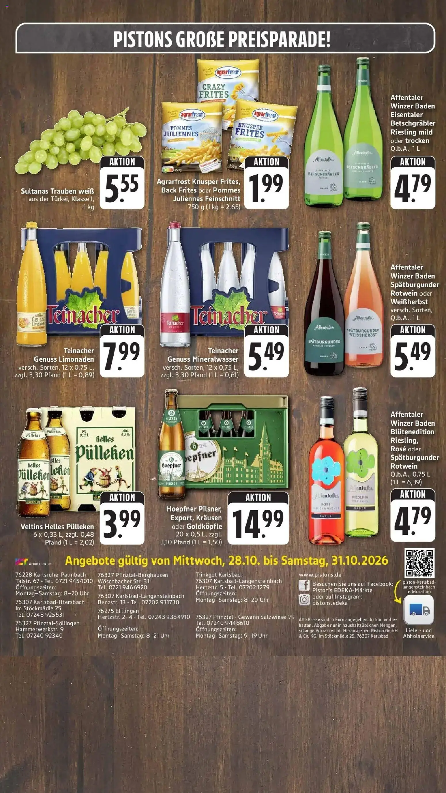 Edeka Prospekt Karlsbad-Langensteinbach – gültig ab 26.10.2026 | Seite: 4 | Produkte: Trauben, Pommes, Mineralwasser, Veltins